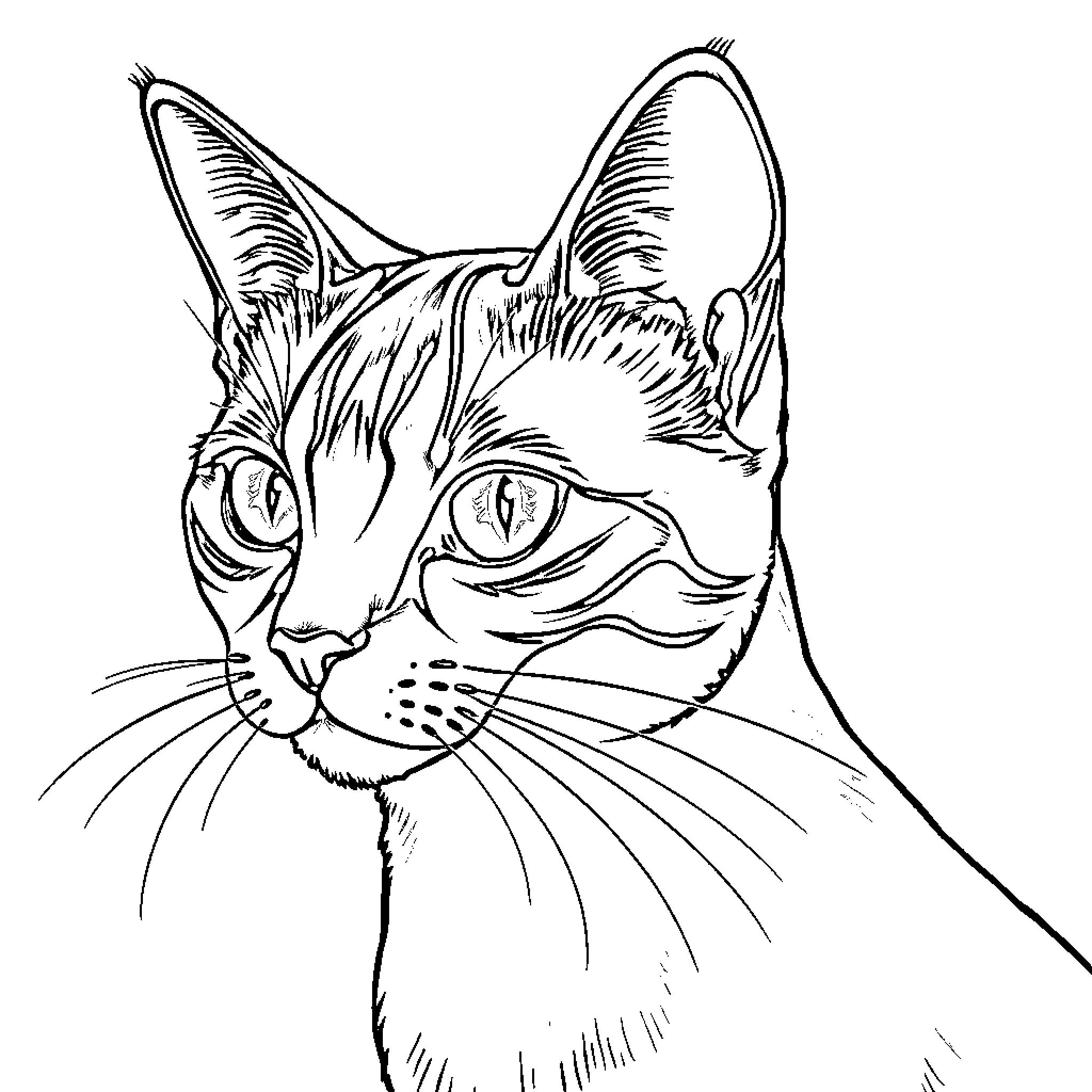 Catseye's Watchful Gaze Coloring Page (free black-and-white line drawing printable PDF for all, from beginners to advanced learners, including children, teens, adults, and seniors)