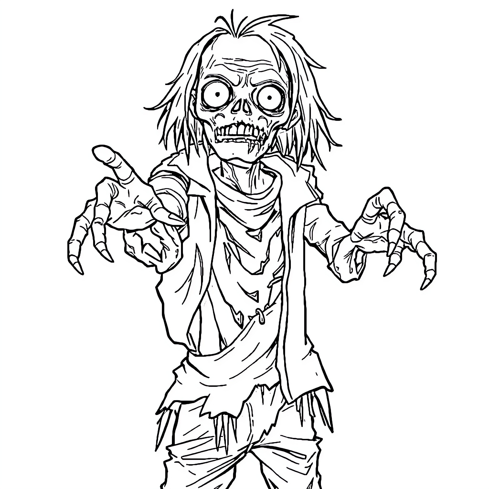 Zed's Terrifying Zombie Reveal Coloring Page (free black-and-white line drawing printable PDF for all, from beginners to advanced learners, including children, teens, adults, and seniors)
