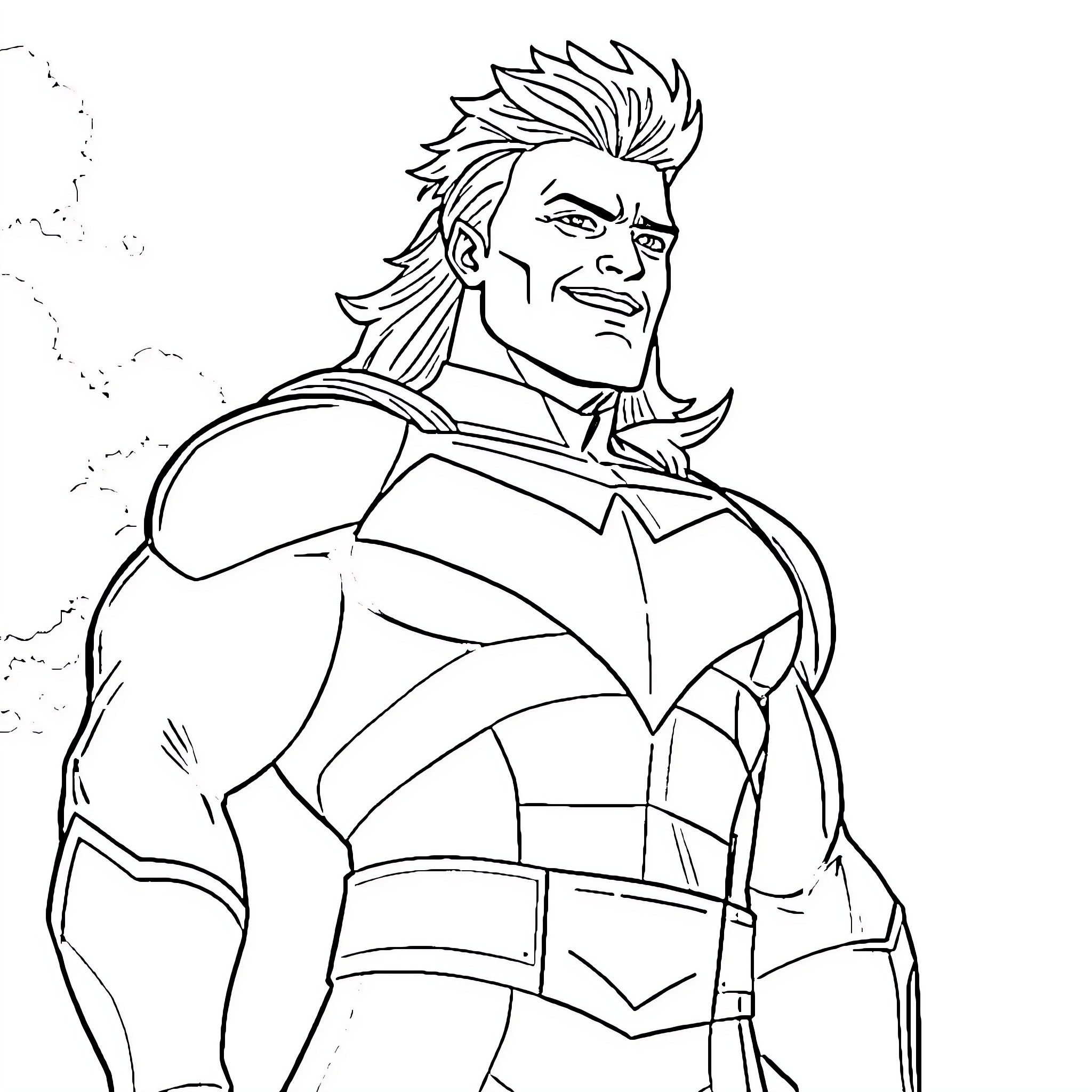 All Might's Heroic Posture and Determination Coloring Page (free black-and-white line drawing printable PDF for all, from beginners to advanced learners, including children, teens, adults, and seniors)