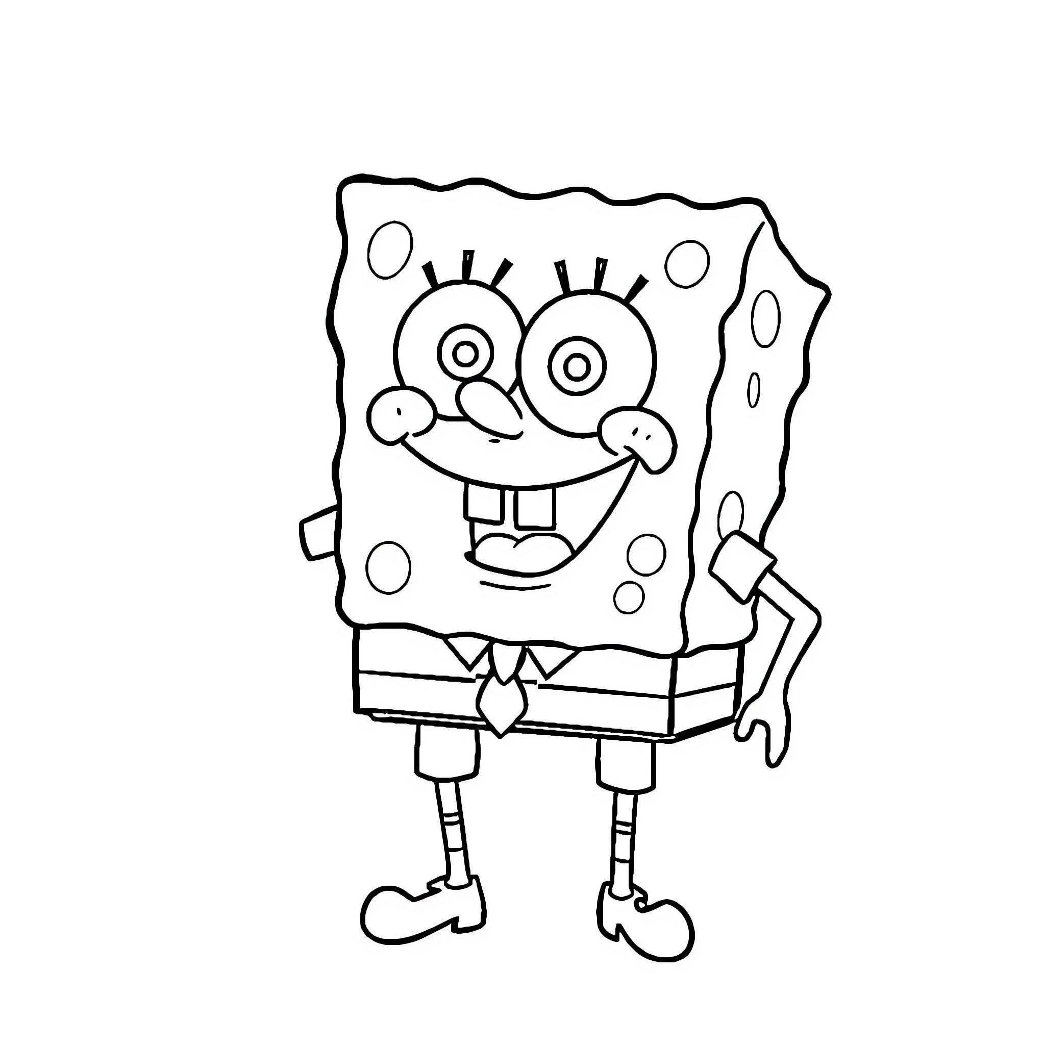 Spongebob character in happy pose Coloring Page (free black-and-white line drawing printable PDF for all, from beginners to advanced learners, including children, teens, adults, and seniors)