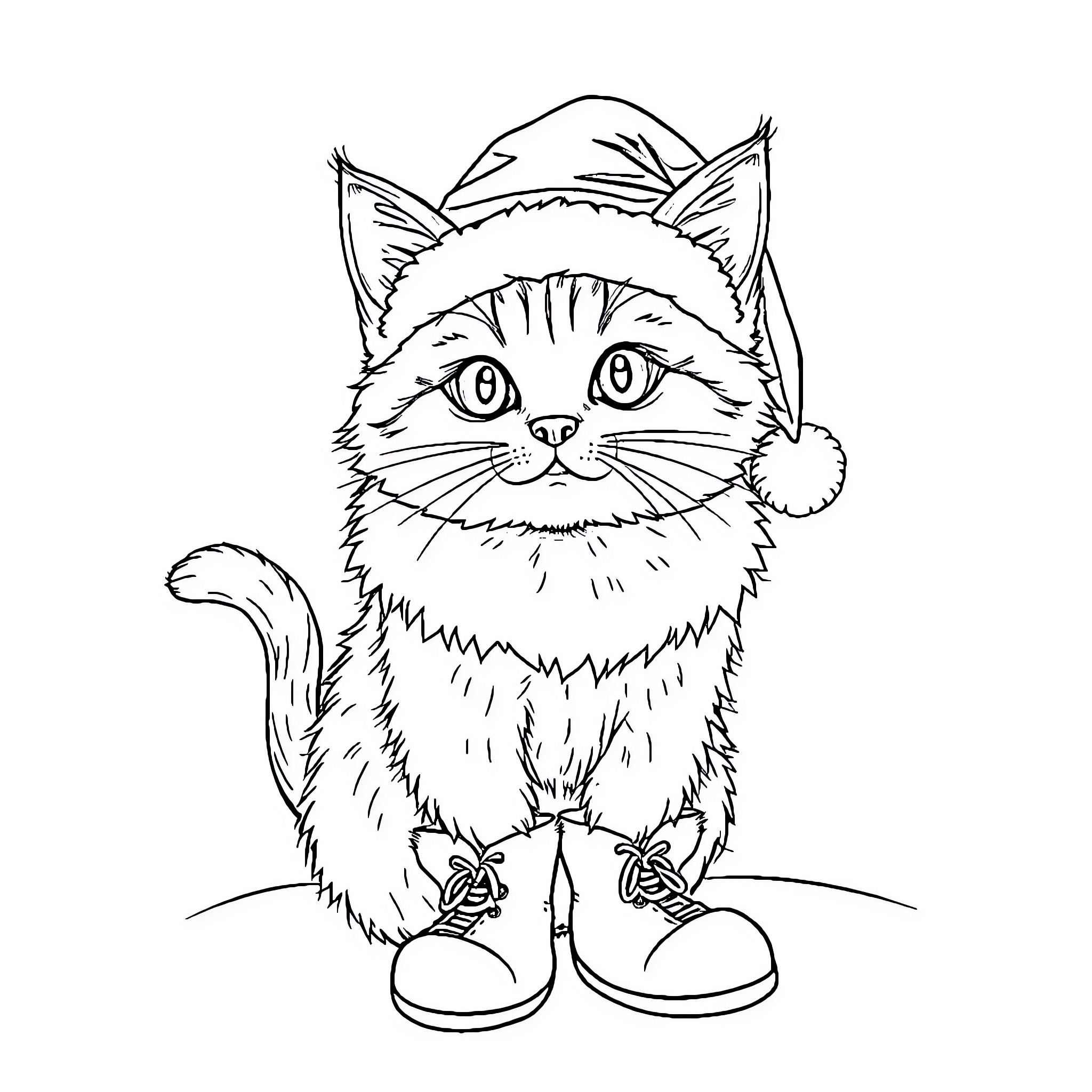 Gato Wearing Winter Clothing and Accessories Coloring Page (free black-and-white line drawing printable PDF for all, from beginners to advanced learners, including children, teens, adults, and seniors)