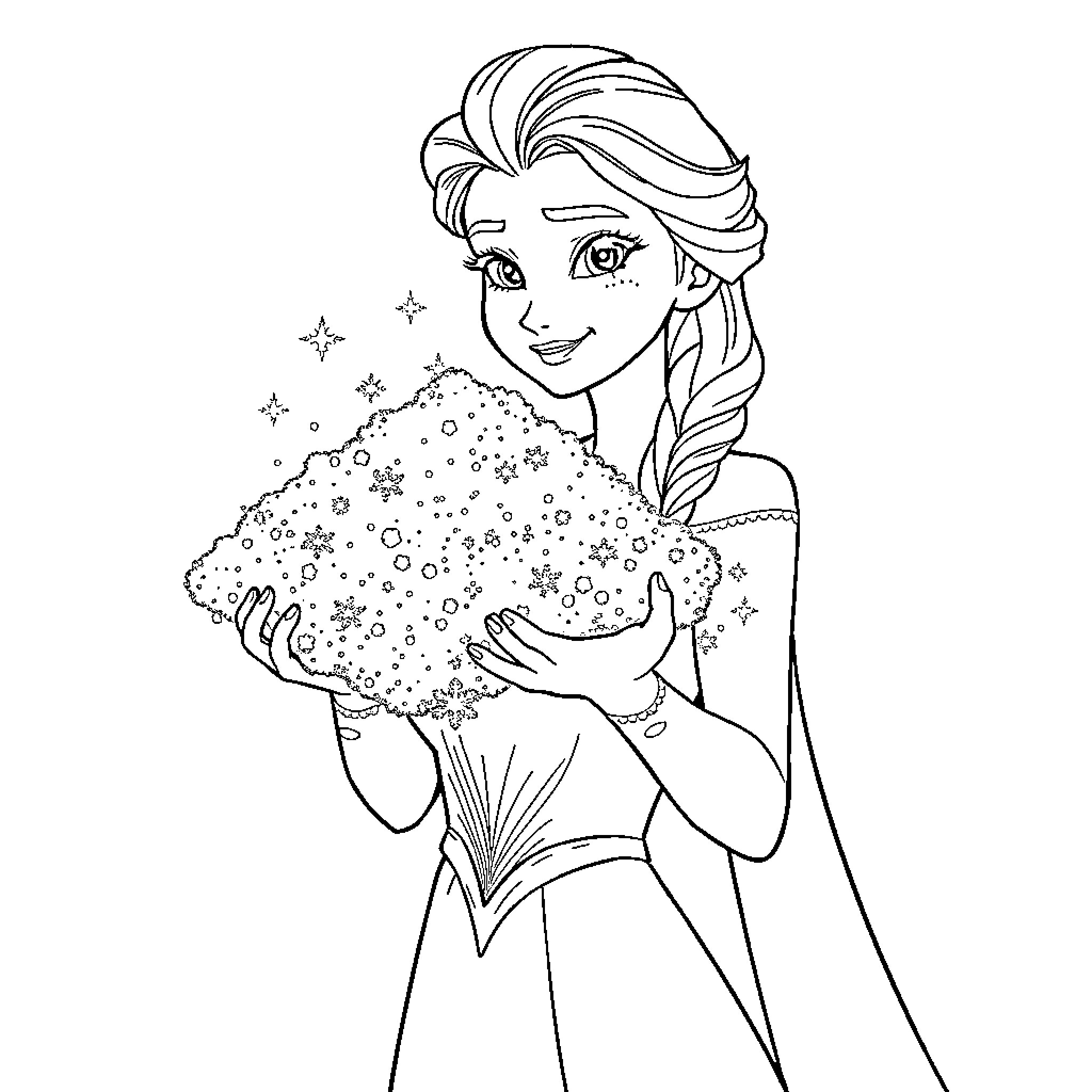 Elsa's Snowy Delight Coloring Page (free black-and-white line drawing printable PDF for all, from beginners to advanced learners, including children, teens, adults, and seniors)