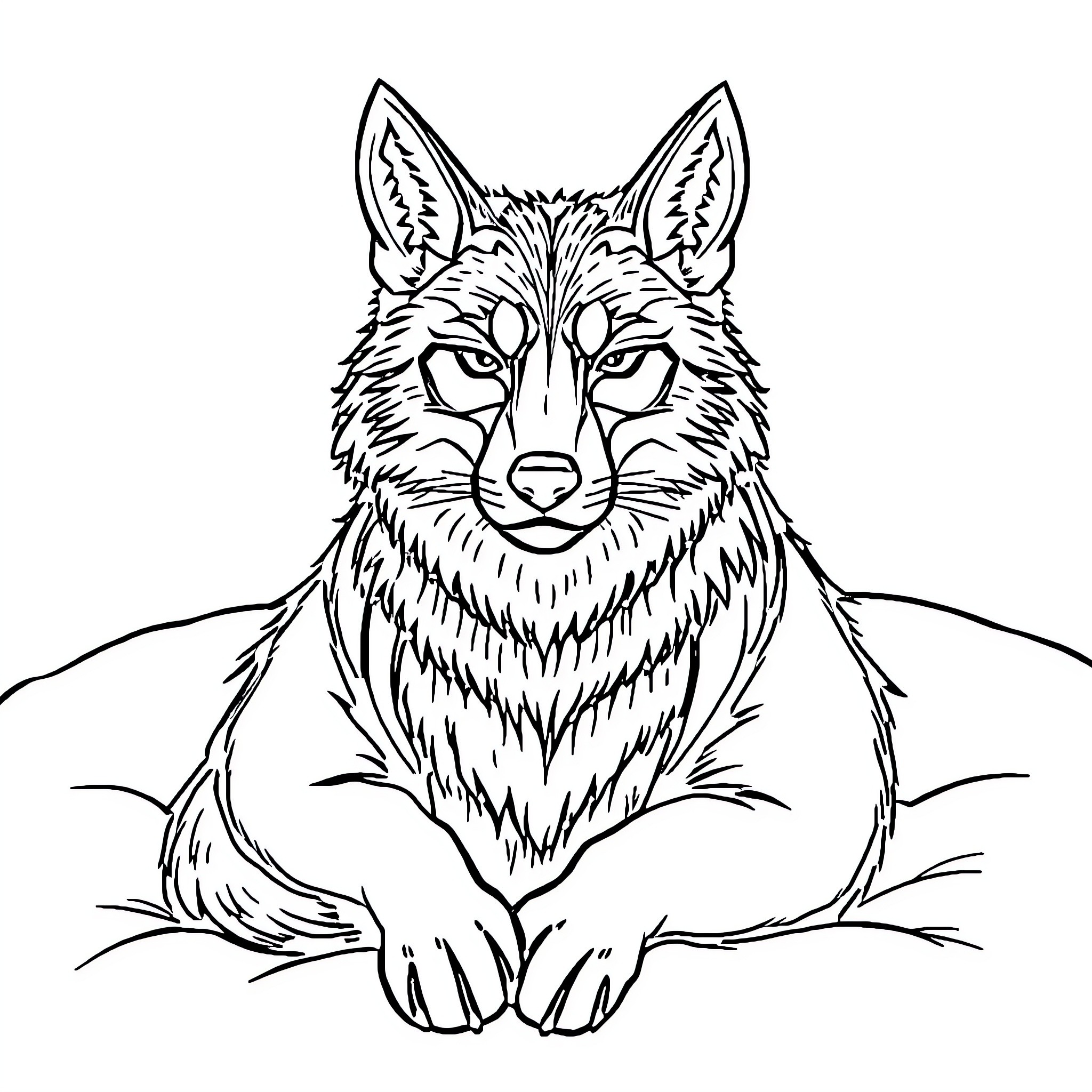 Wolf staring intently with piercing eyes Coloring Page (free black-and-white line drawing printable PDF for all, from beginners to advanced learners, including children, teens, adults, and seniors)