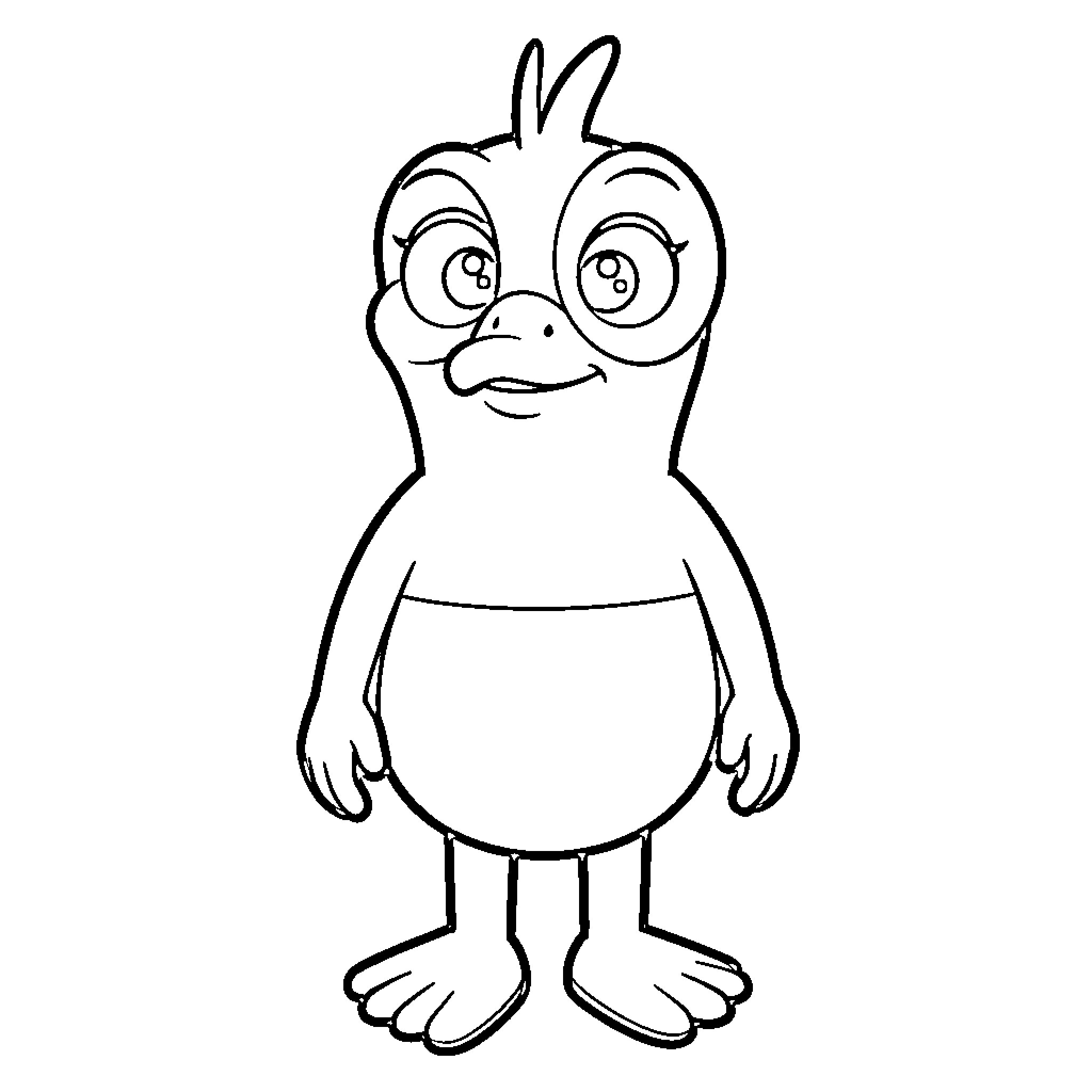 Pip the cartoon bird looking curious and happy Coloring Page (free black-and-white line drawing printable PDF for all, from beginners to advanced learners, including children, teens, adults, and seniors)