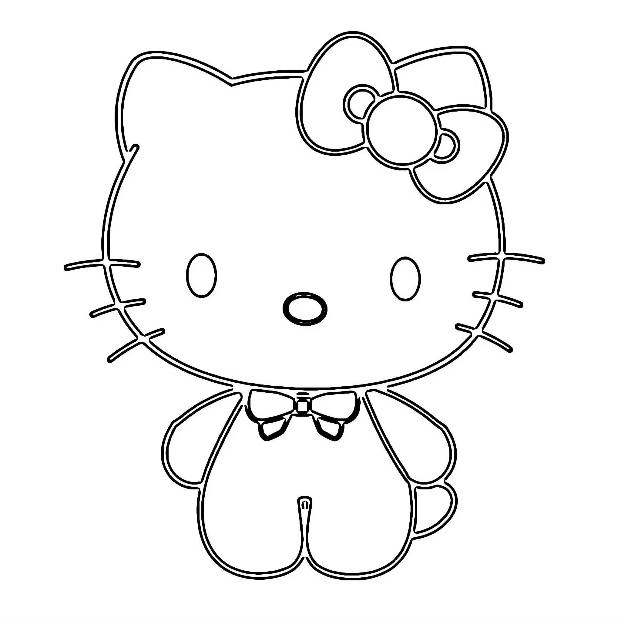 Hello Kitty outlined on white background Coloring Page (free black-and-white line drawing printable PDF for all, from beginners to advanced learners, including children, teens, adults, and seniors)
