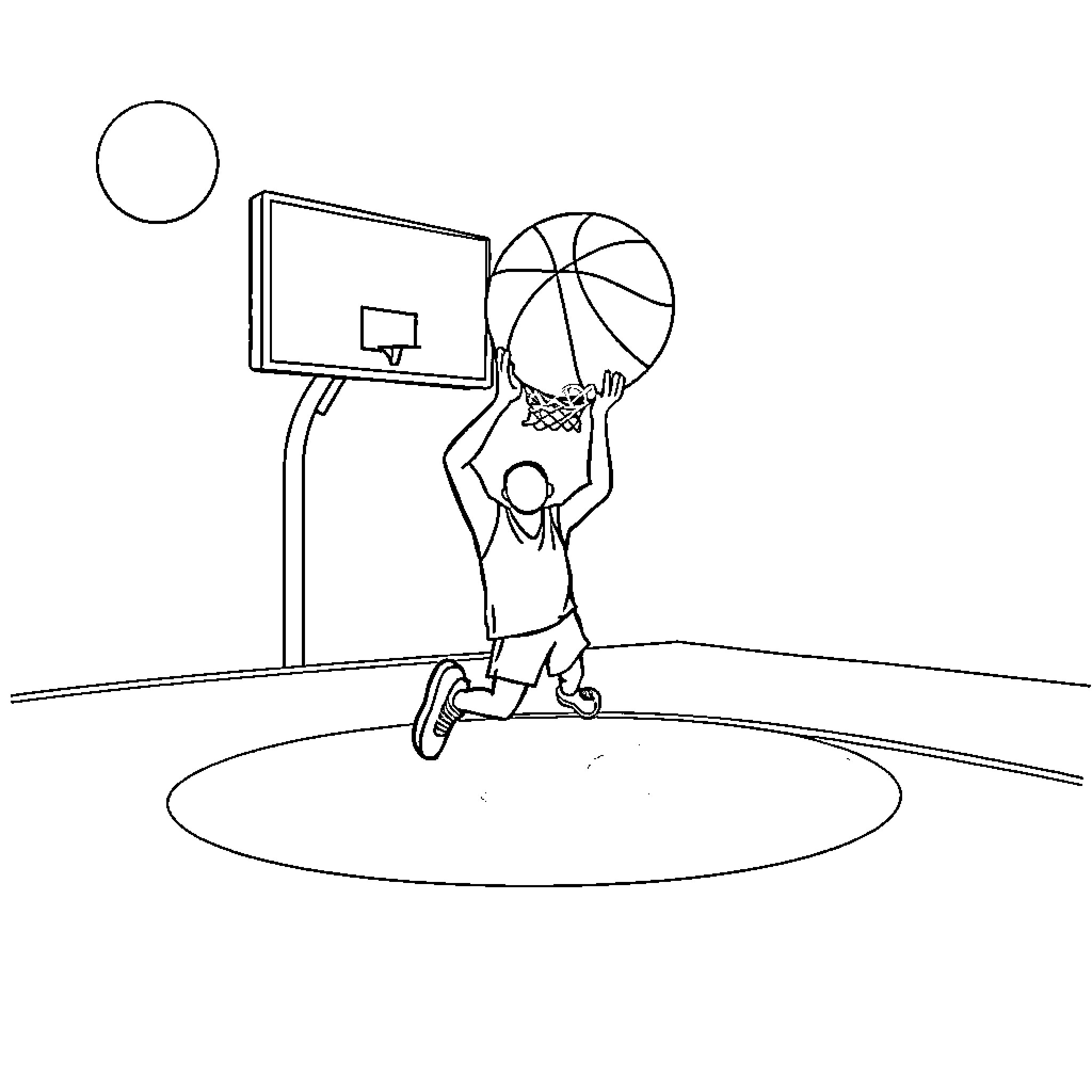 Orange Hoop Dreams Basketball Game Coloring Page (free black-and-white line drawing printable PDF for all, from beginners to advanced learners, including children, teens, adults, and seniors)