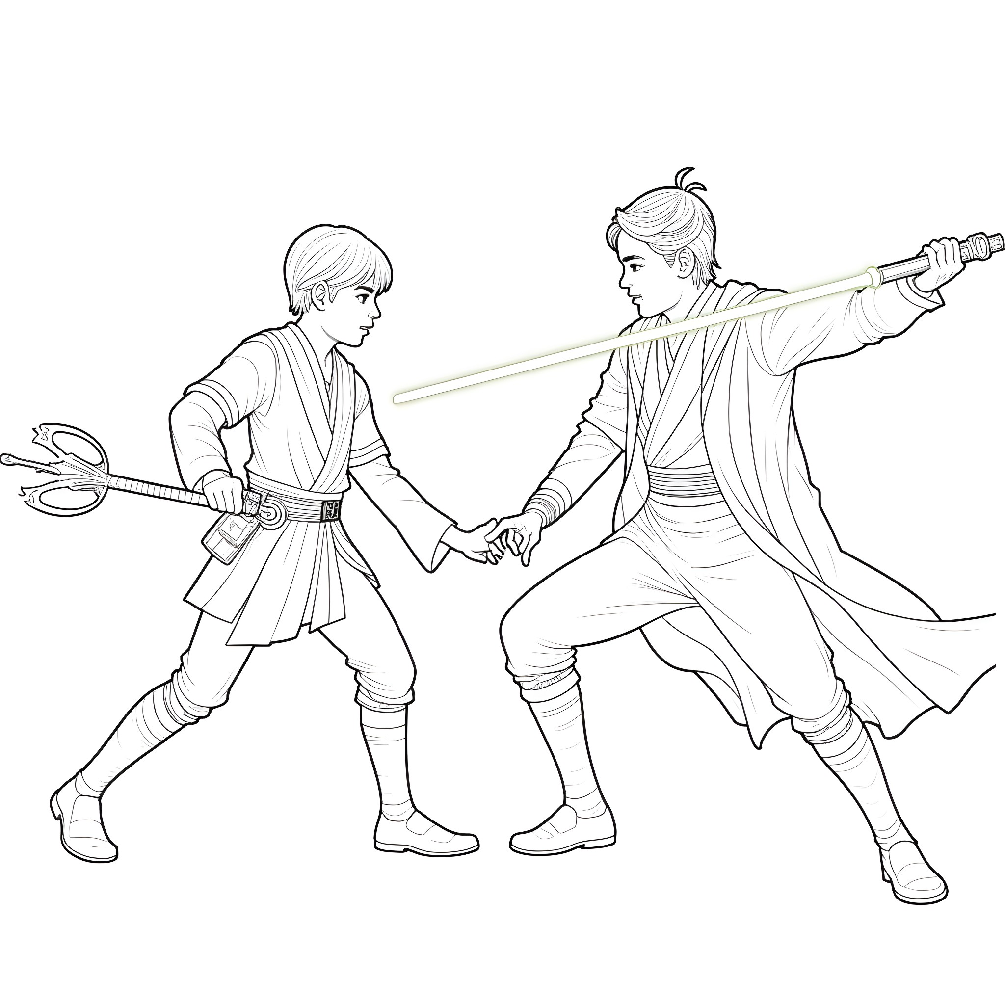 Percy Jackson and His Companion Engage in Heroic Combat Coloring Page (free black-and-white line drawing printable PDF for all, from beginners to advanced learners, including children, teens, adults, and seniors)