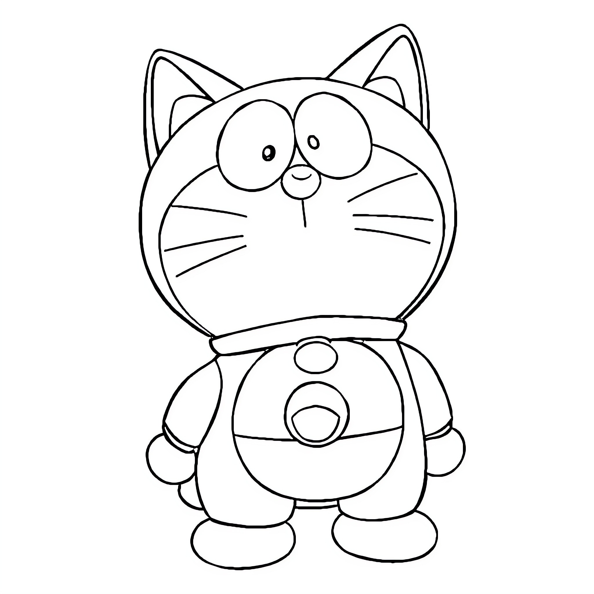 Doraemon, the friendly and curious robot cat Coloring Page (free black-and-white line drawing printable PDF for all, from beginners to advanced learners, including children, teens, adults, and seniors)
