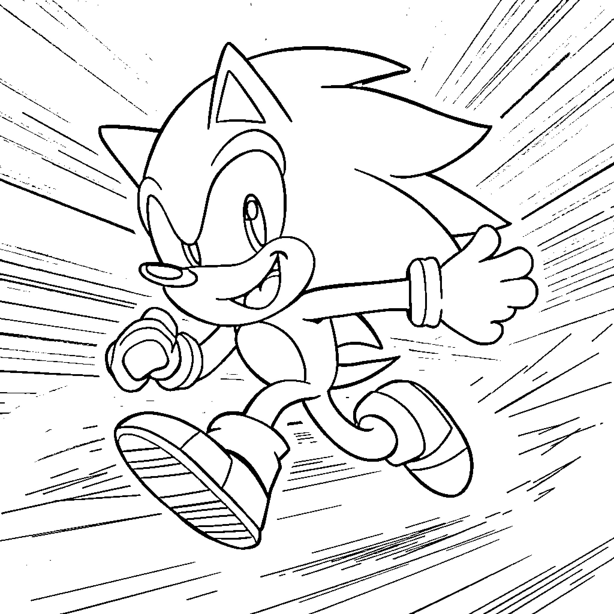 Sonic the Hedgehog running at high speed Coloring Page (free black-and-white line drawing printable PDF for all, from beginners to advanced learners, including children, teens, adults, and seniors)