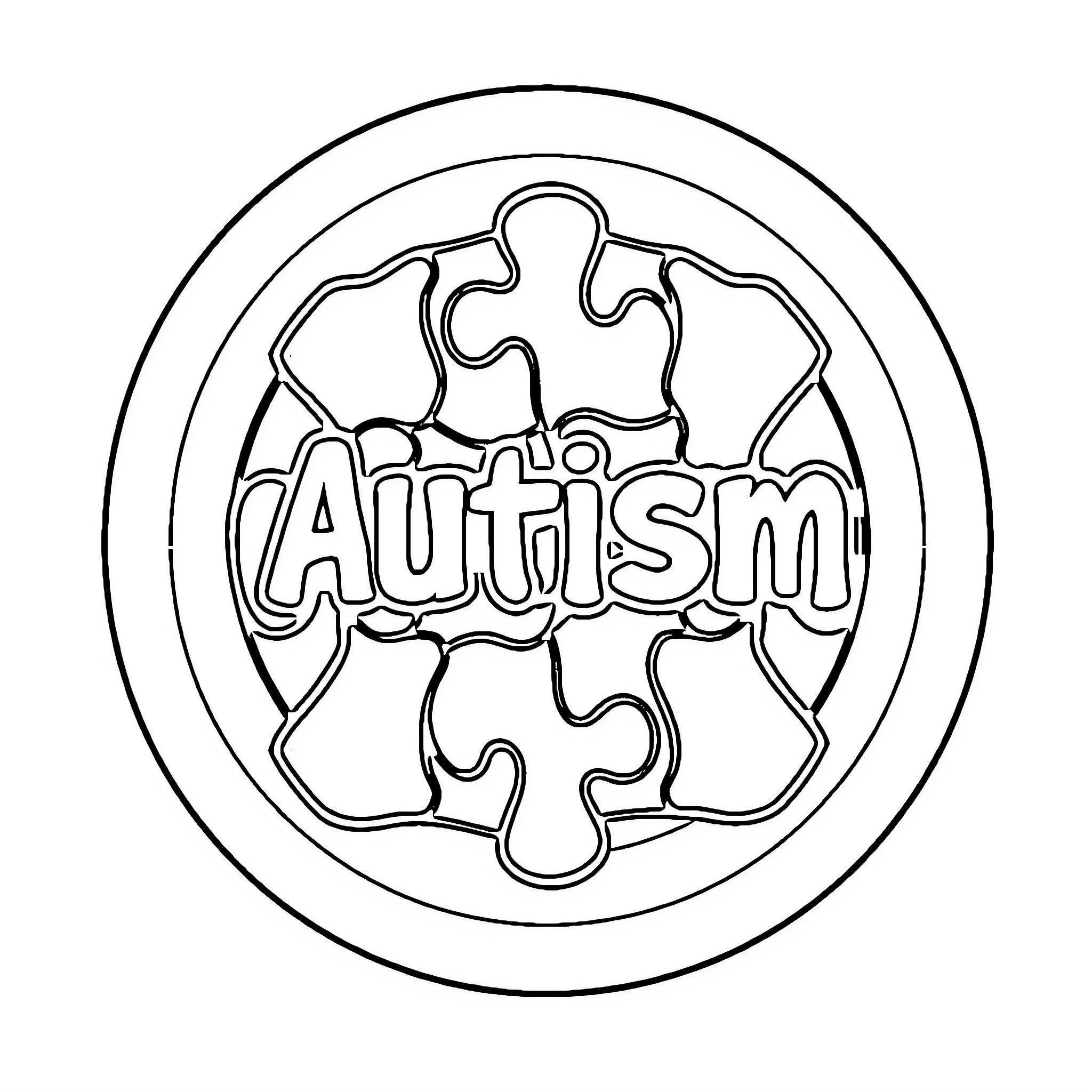 Autism Puzzle Piece Design Coloring Page (free black-and-white line drawing printable PDF for all, from beginners to advanced learners, including children, teens, adults, and seniors)