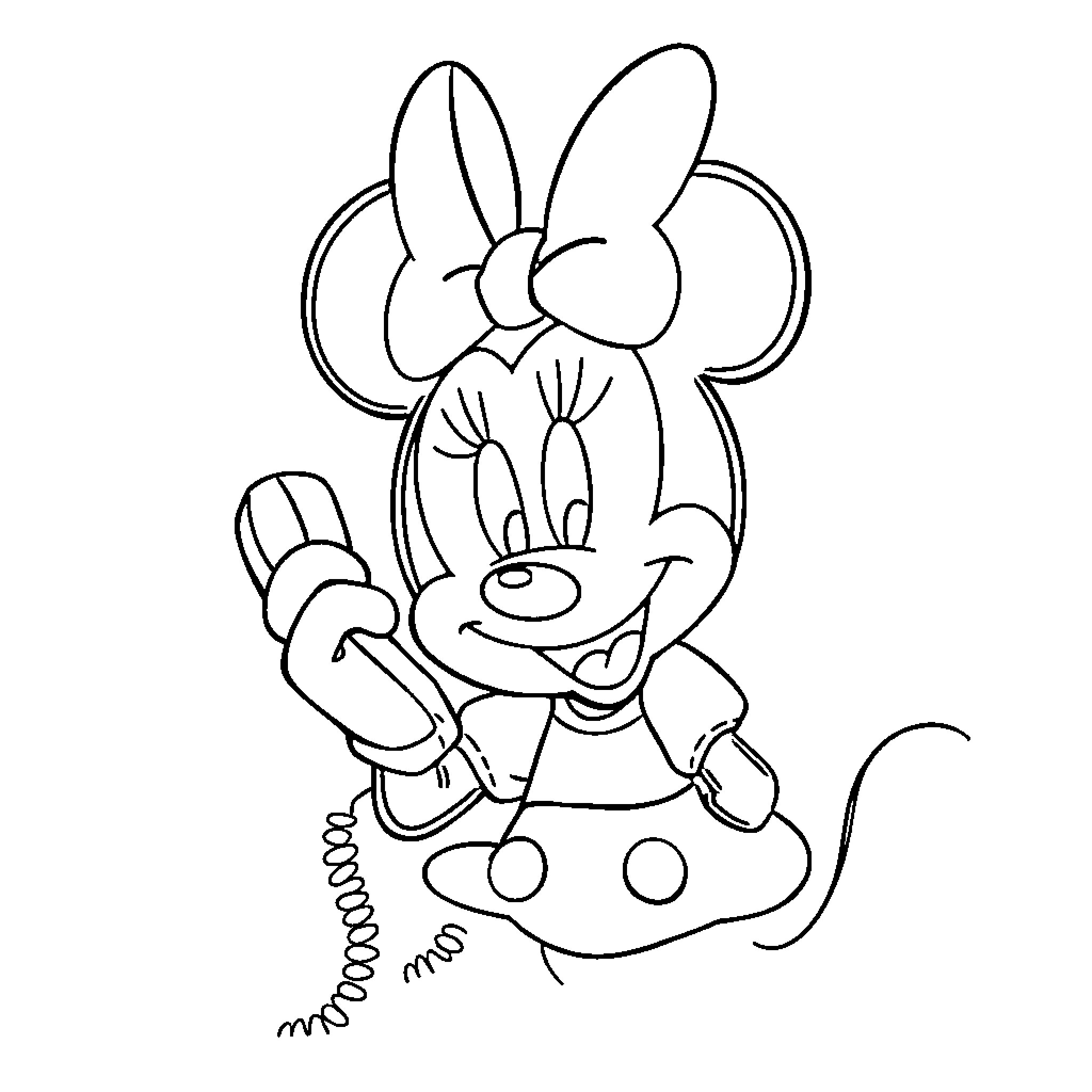 Minnie Mouse in a playful pose Coloring Page (free black-and-white line drawing printable PDF for all, from beginners to advanced learners, including children, teens, adults, and seniors)
