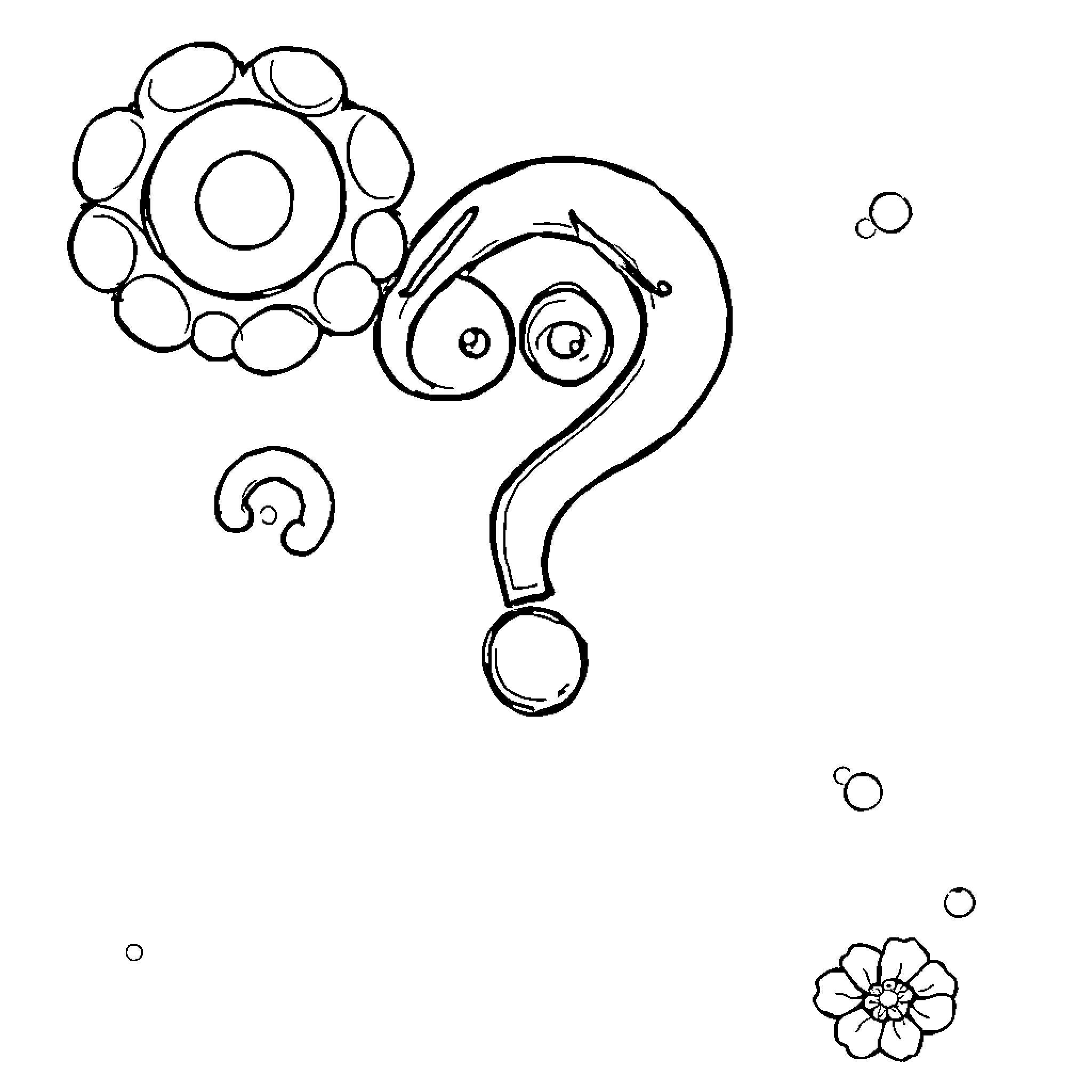 Why question mark and abstract shapes captivate attention Coloring Page (free black-and-white line drawing printable PDF for all, from beginners to advanced learners, including children, teens, adults, and seniors)
