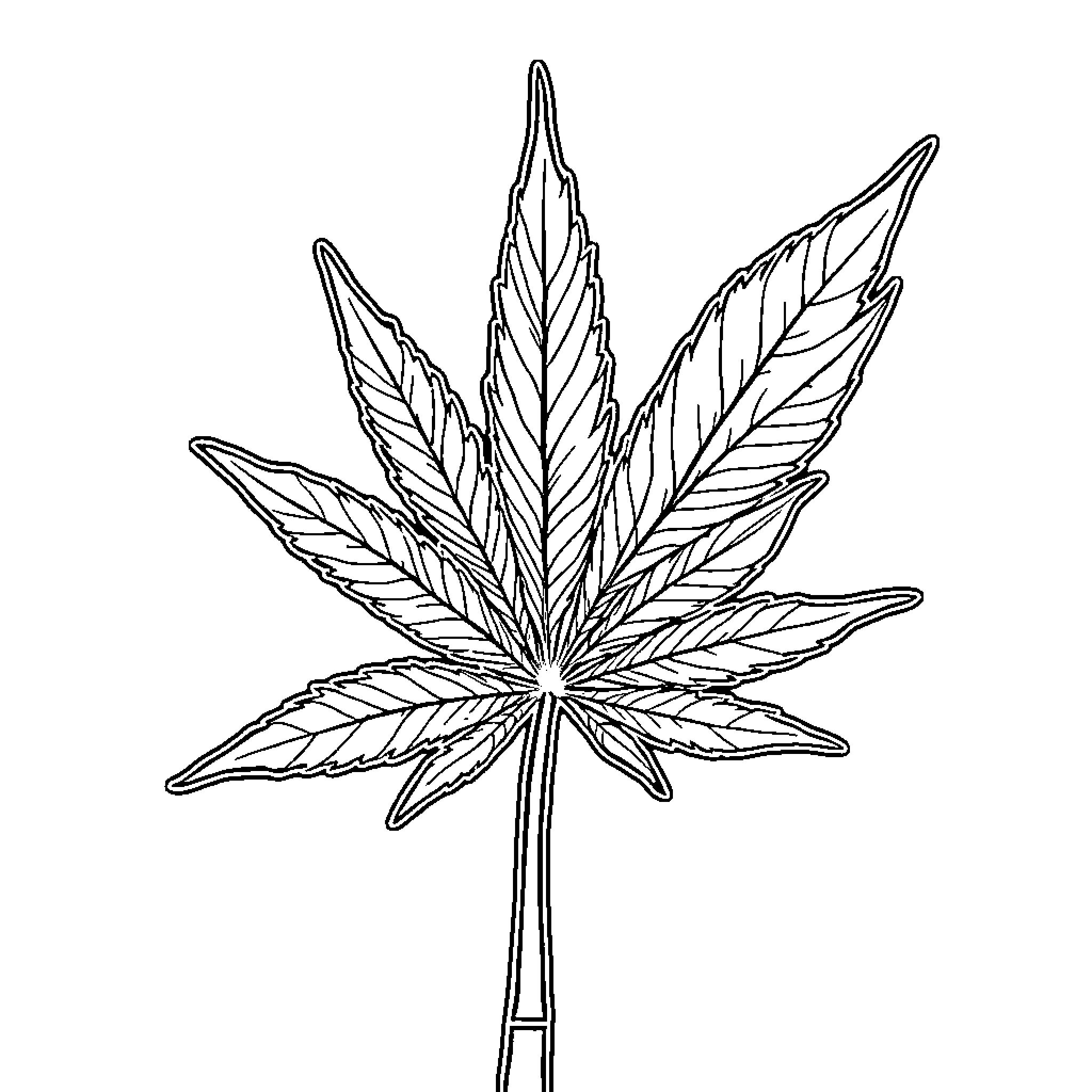 Cannabis Leaf Sketch Coloring Page (free black-and-white line drawing printable PDF for all, from beginners to advanced learners, including children, teens, adults, and seniors)