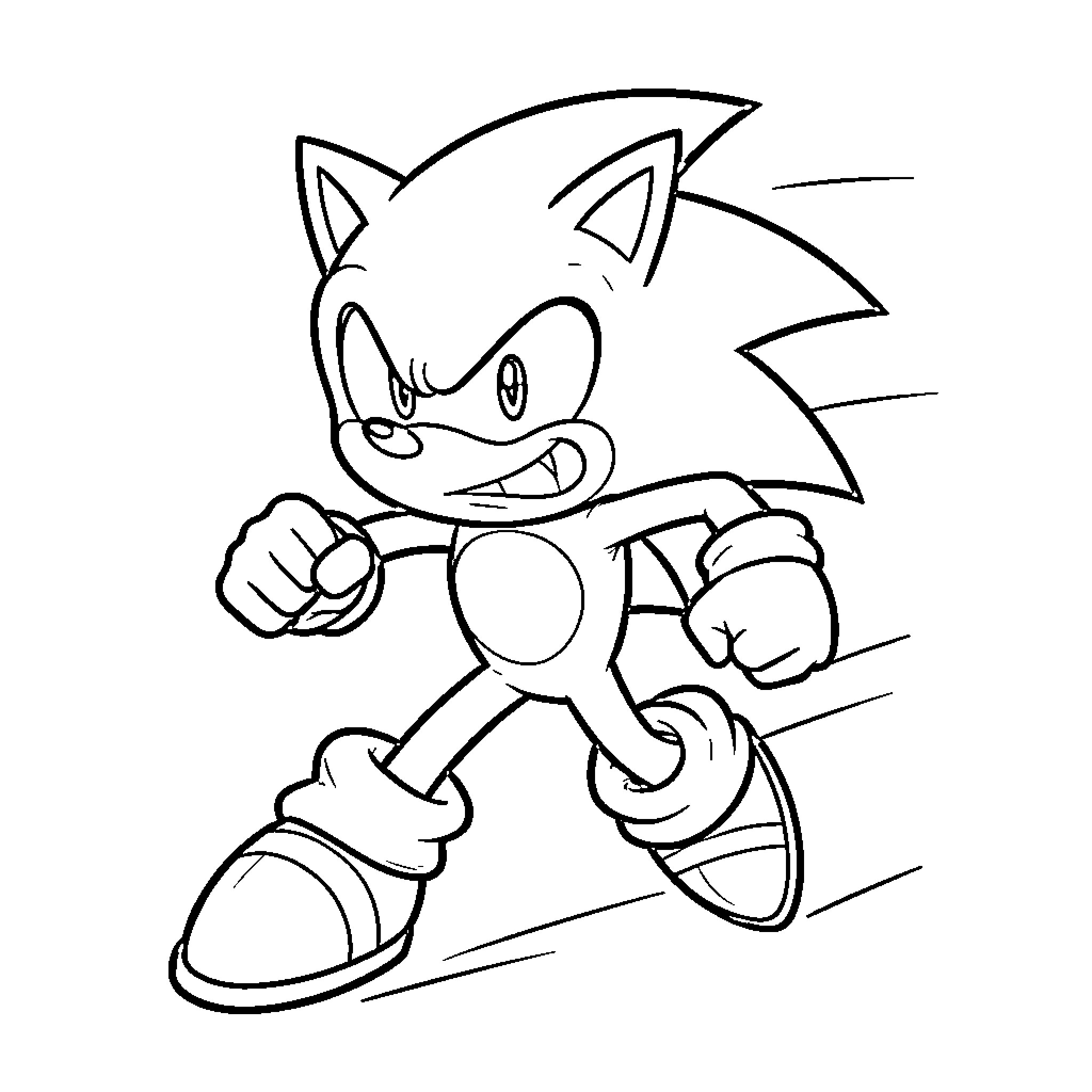 Sonic running with a determined facial expression Coloring Page (free black-and-white line drawing printable PDF for all, from beginners to advanced learners, including children, teens, adults, and seniors)