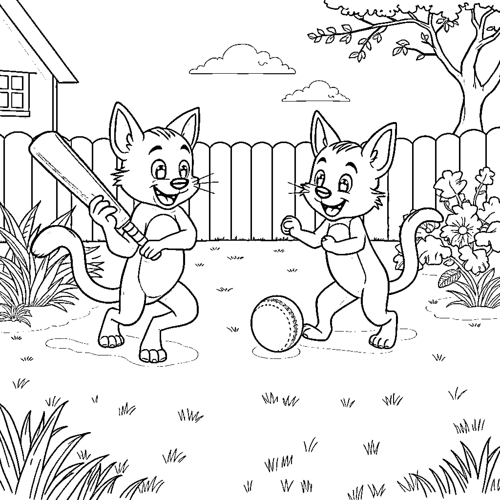 Bluey's Playful Adventure in the Backyard Coloring Page (free black-and-white line drawing printable PDF for all, from beginners to advanced learners, including children, teens, adults, and seniors)