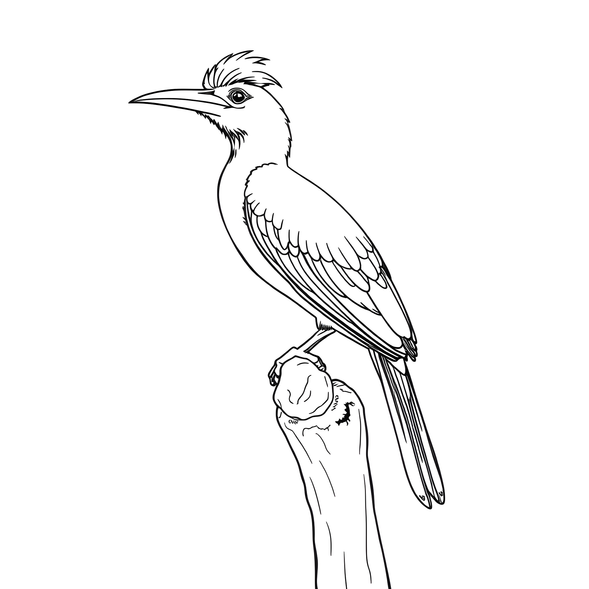 Akepe: Majestic Bird Perched on Branch Coloring Page (free black-and-white line drawing printable PDF for all, from beginners to advanced learners, including children, teens, adults, and seniors)