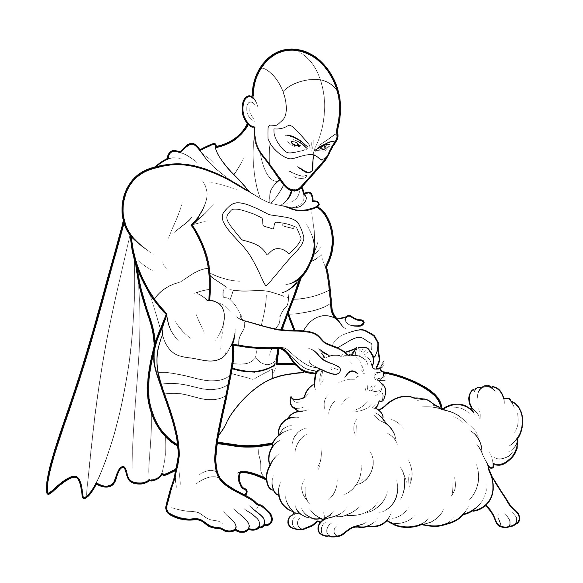 Superman Protects Innocent Civilian Coloring Page (free black-and-white line drawing printable PDF for all, from beginners to advanced learners, including children, teens, adults, and seniors)