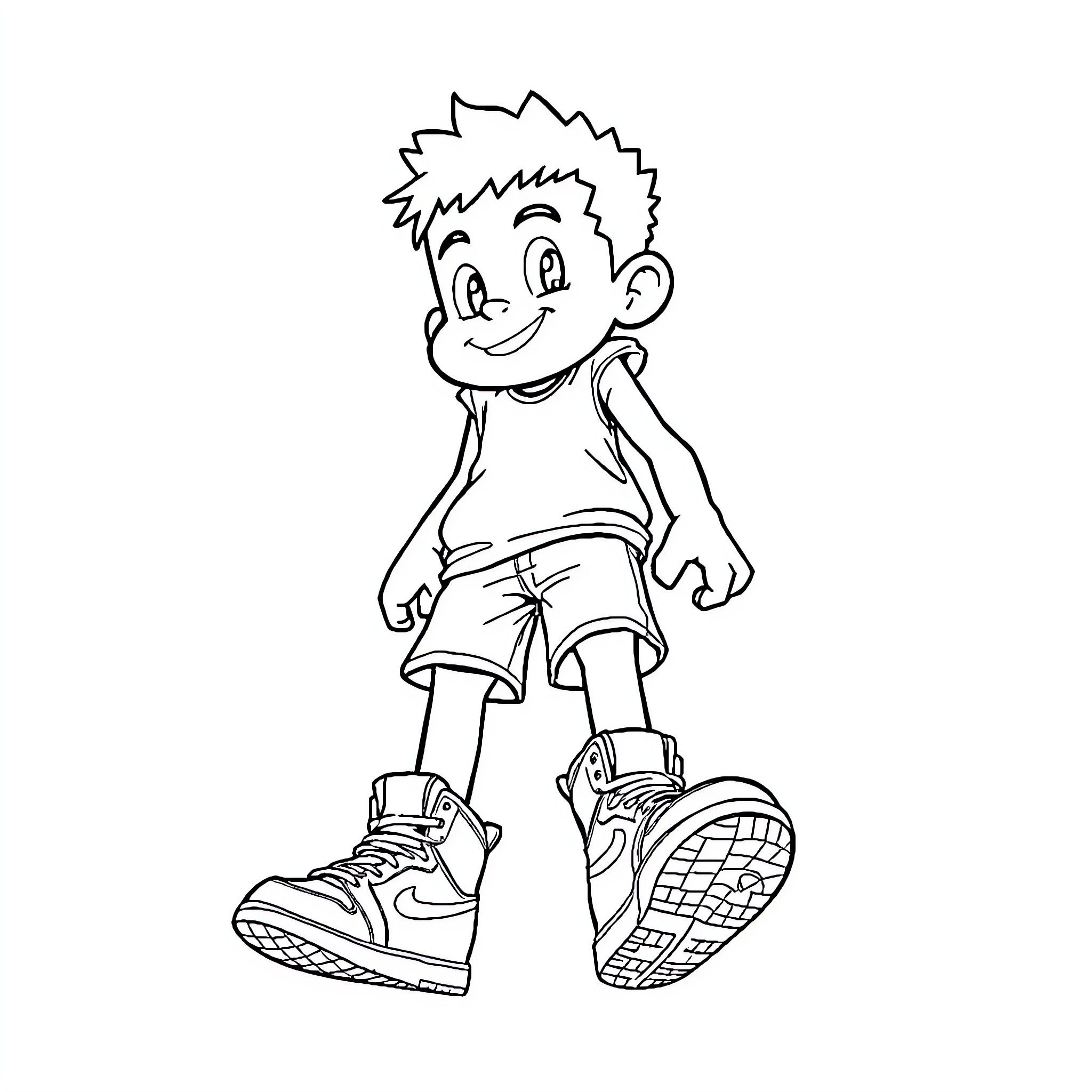Moise's cheerful stride in casual attire Coloring Page (free black-and-white line drawing printable PDF for all, from beginners to advanced learners, including children, teens, adults, and seniors)