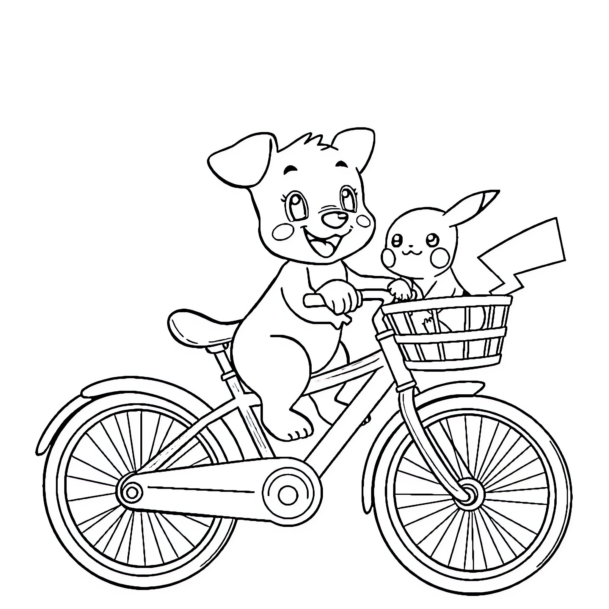 Bluey and friend riding bicycles together Coloring Page (free black-and-white line drawing printable PDF for all, from beginners to advanced learners, including children, teens, adults, and seniors)
