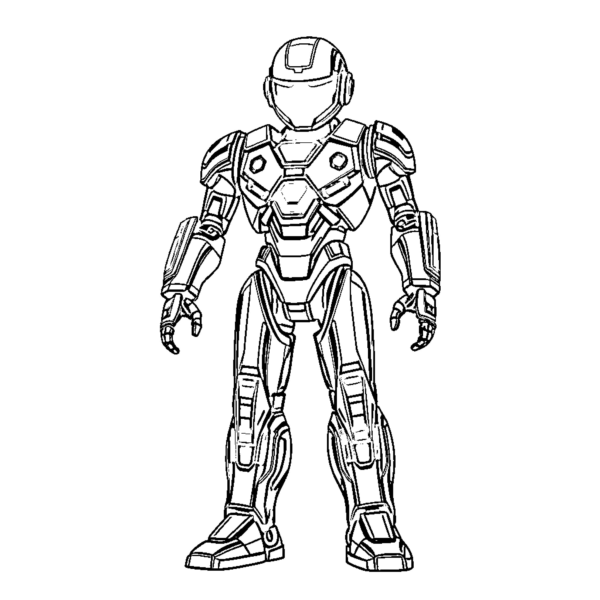 Tron Robot in Futuristic Suit Coloring Page (free black-and-white line drawing printable PDF for all, from beginners to advanced learners, including children, teens, adults, and seniors)