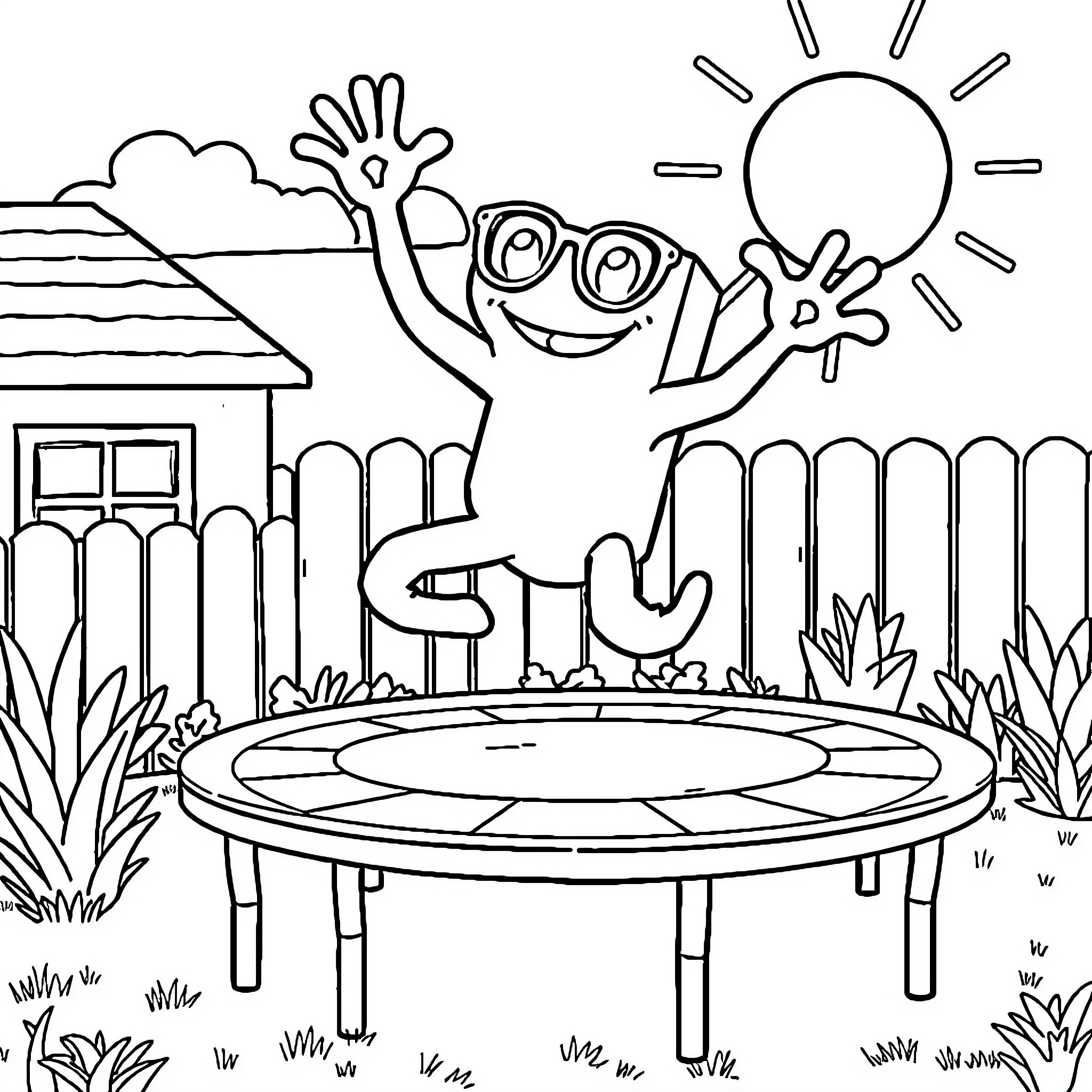 Octoblock enjoying a sunny day outdoors Coloring Page (free black-and-white line drawing printable PDF for all, from beginners to advanced learners, including children, teens, adults, and seniors)