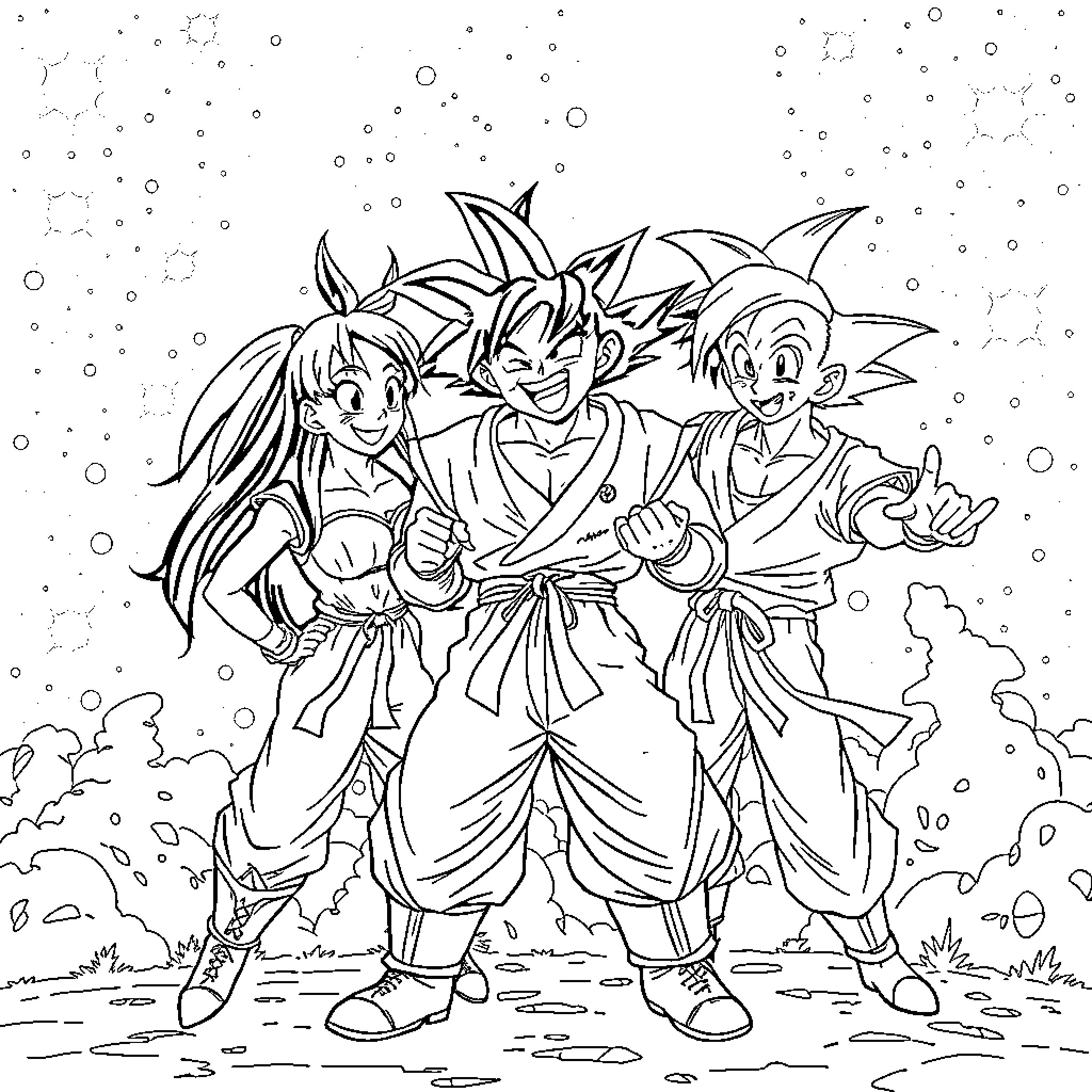 Pop Warriors in Heroic Poses with Fierce Expressions Coloring Page (free black-and-white line drawing printable PDF for all, from beginners to advanced learners, including children, teens, adults, and seniors)
