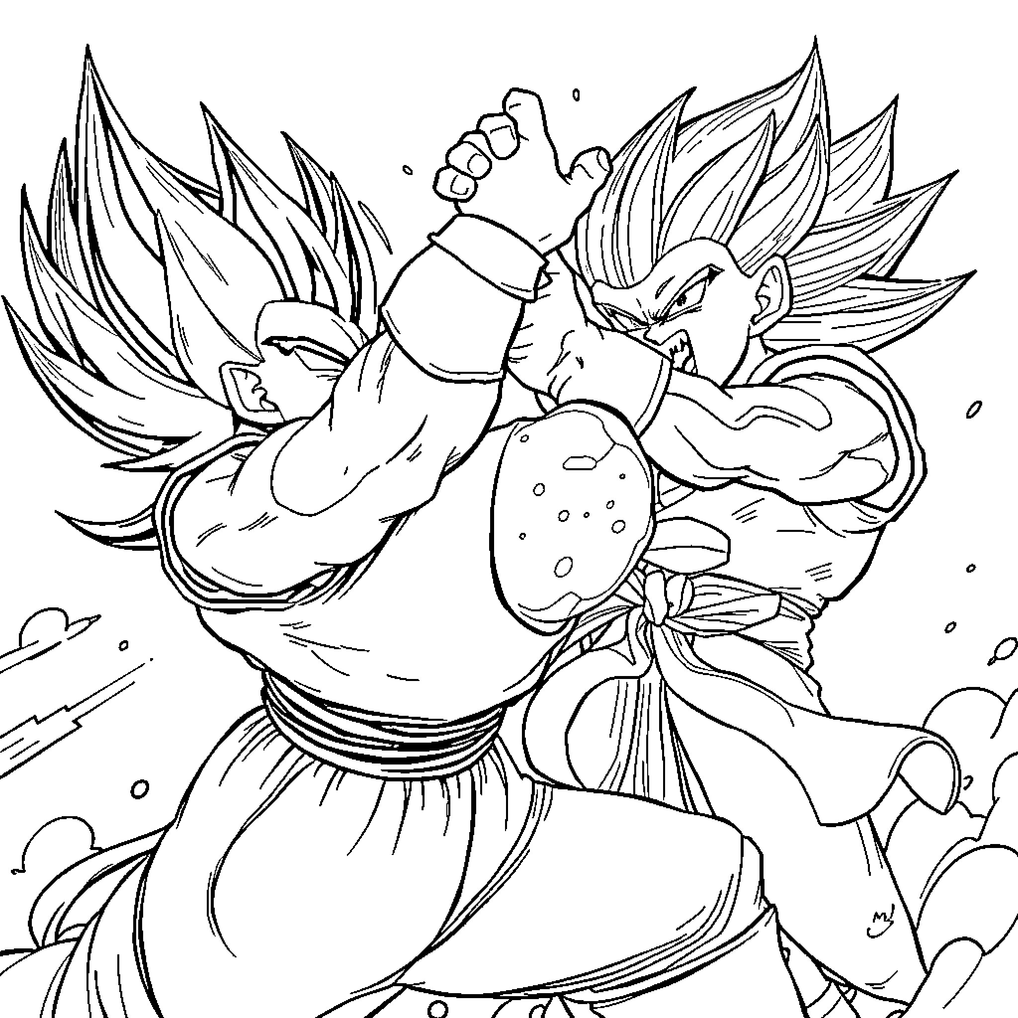 Vegeta's Fierce Transformation in Battle Coloring Page (free black-and-white line drawing printable PDF for all, from beginners to advanced learners, including children, teens, adults, and seniors)