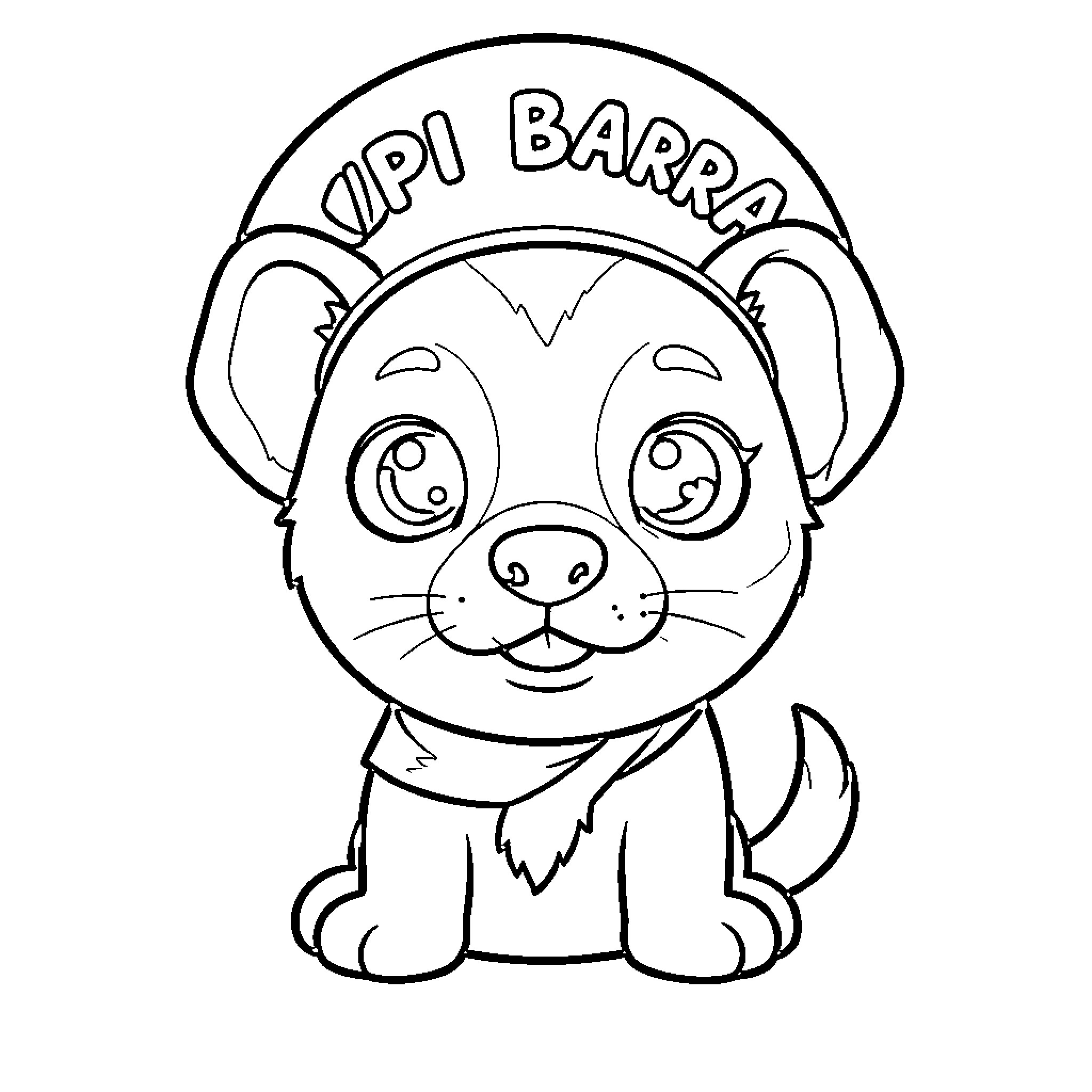 Capi puppy wearing a hat and a small scarf Coloring Page (free black-and-white line drawing printable PDF for all, from beginners to advanced learners, including children, teens, adults, and seniors)