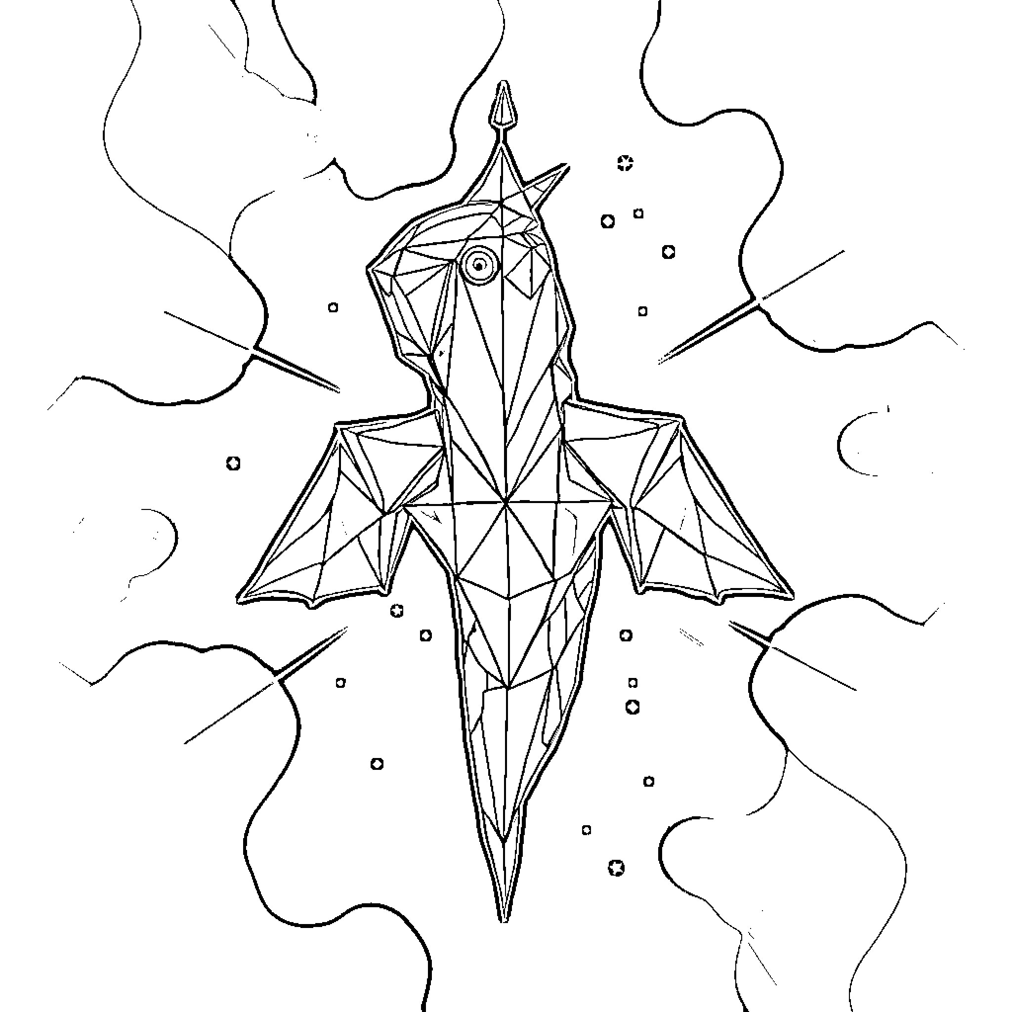 Creature soaring through the cosmic void Coloring Page (free black-and-white line drawing printable PDF for all, from beginners to advanced learners, including children, teens, adults, and seniors)