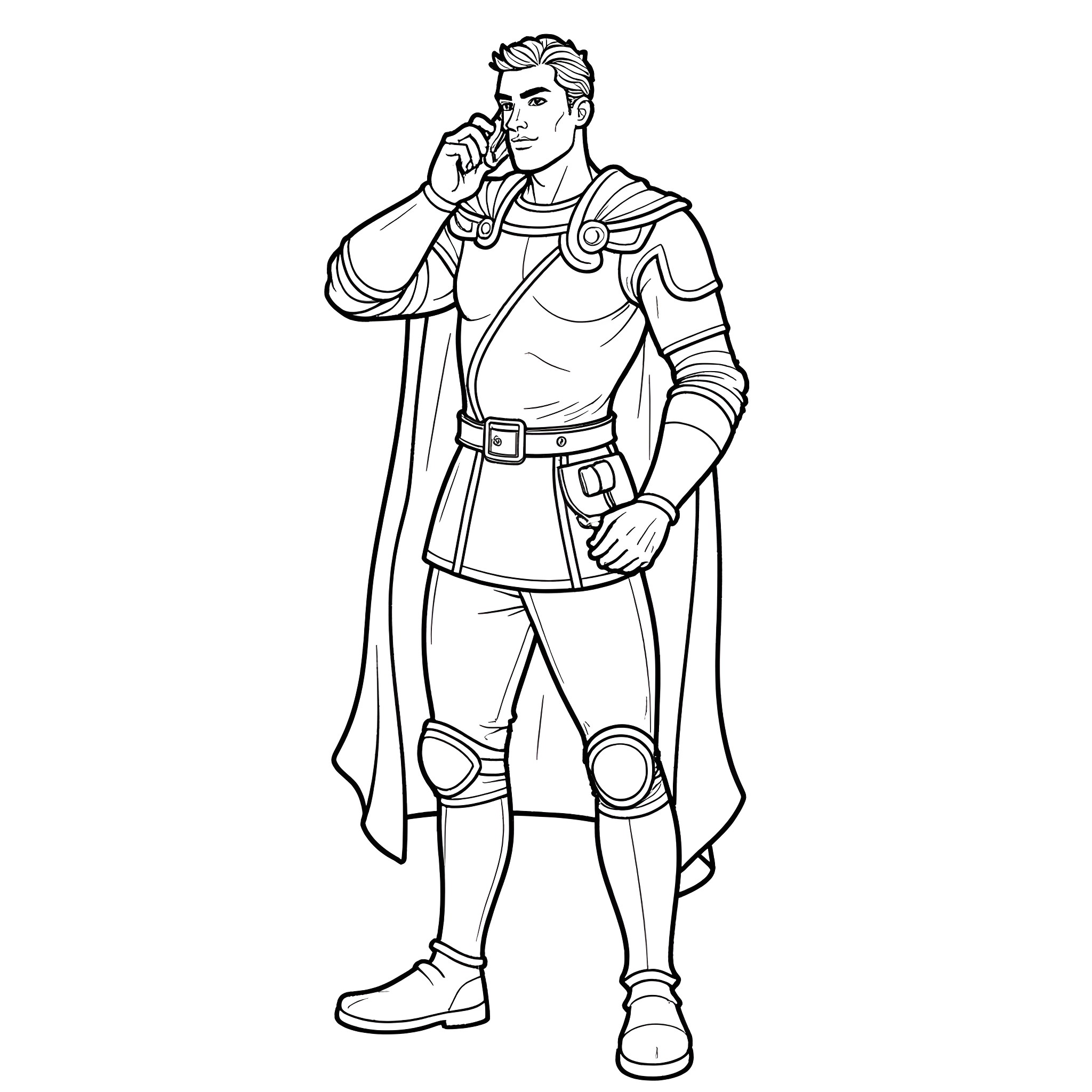 Captain Moroni in battle stance with armor and weapon Coloring Page (free black-and-white line drawing printable PDF for all, from beginners to advanced learners, including children, teens, adults, and seniors)