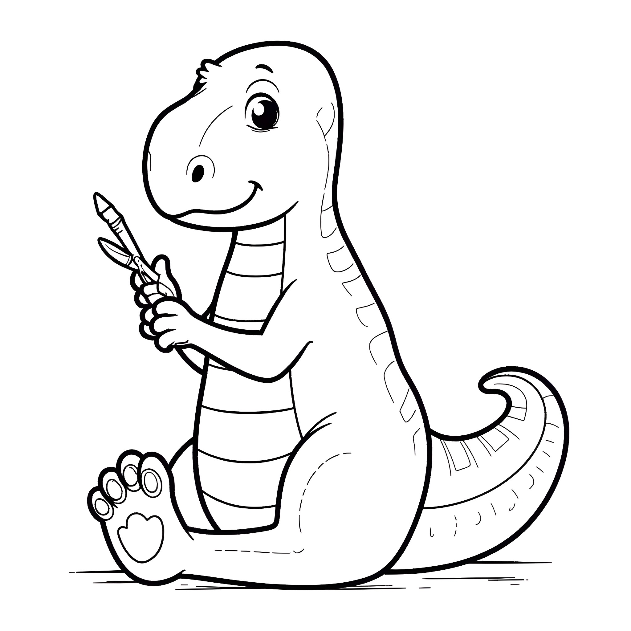T-Rex drawing with a pencil Coloring Page (free black-and-white line drawing printable PDF for all, from beginners to advanced learners, including children, teens, adults, and seniors)