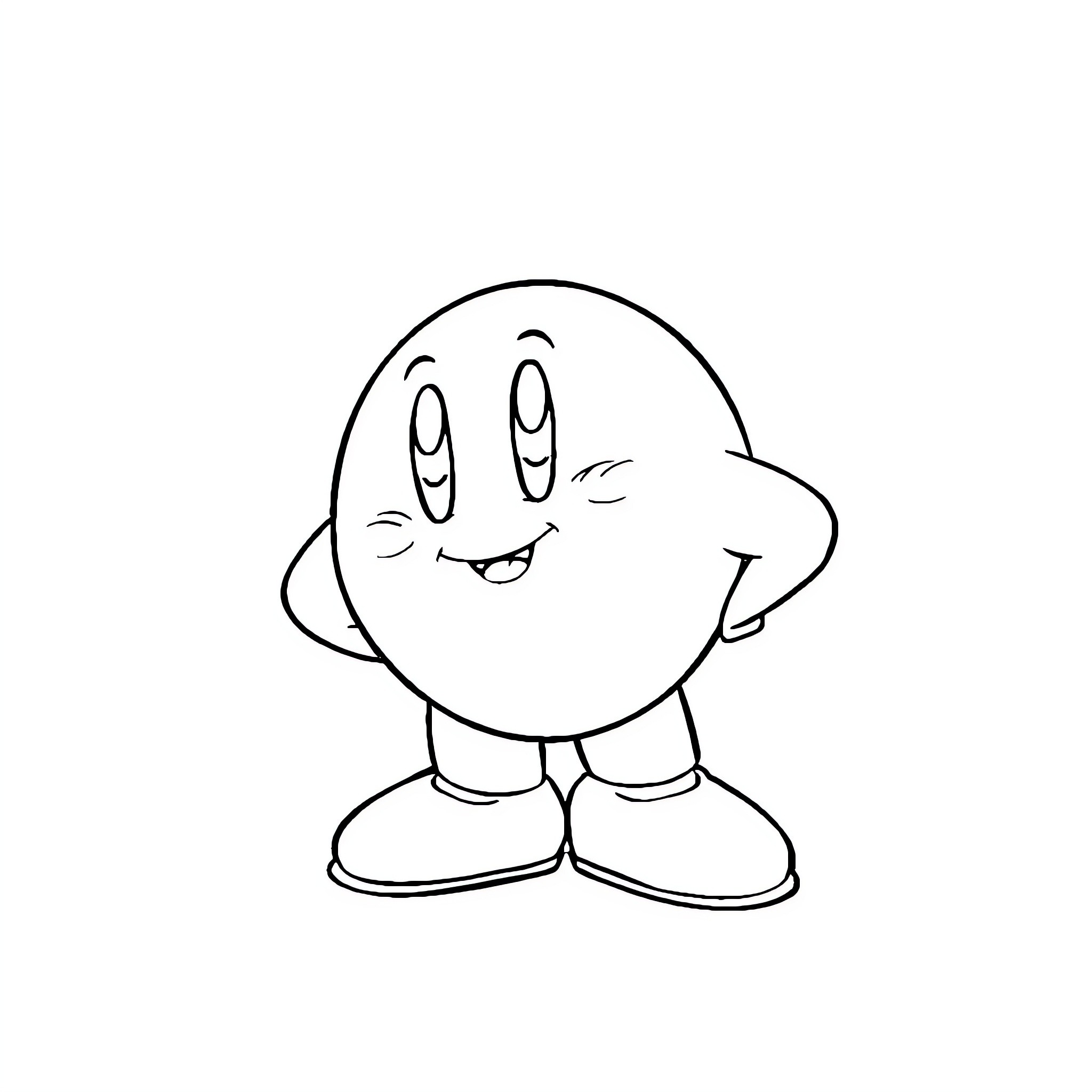 Kirby smiling and posing happily Coloring Page (free black-and-white line drawing printable PDF for all, from beginners to advanced learners, including children, teens, adults, and seniors)
