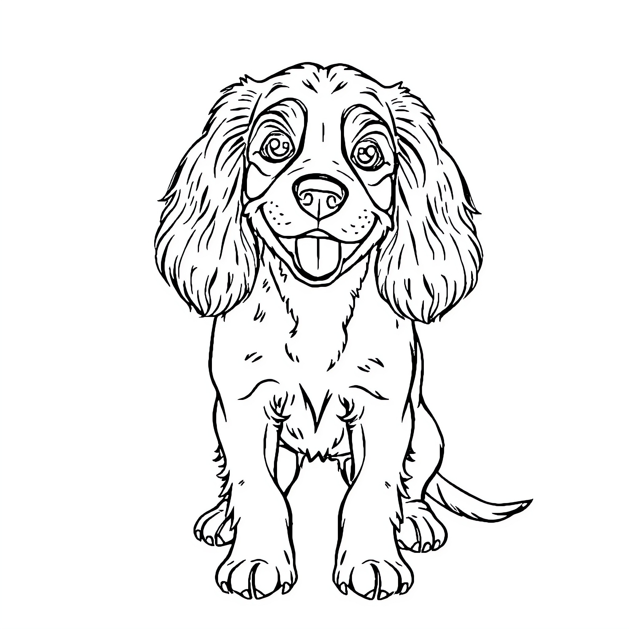 Cocker Spaniel with a Friendly Gaze Coloring Page (free black-and-white line drawing printable PDF for all, from beginners to advanced learners, including children, teens, adults, and seniors)