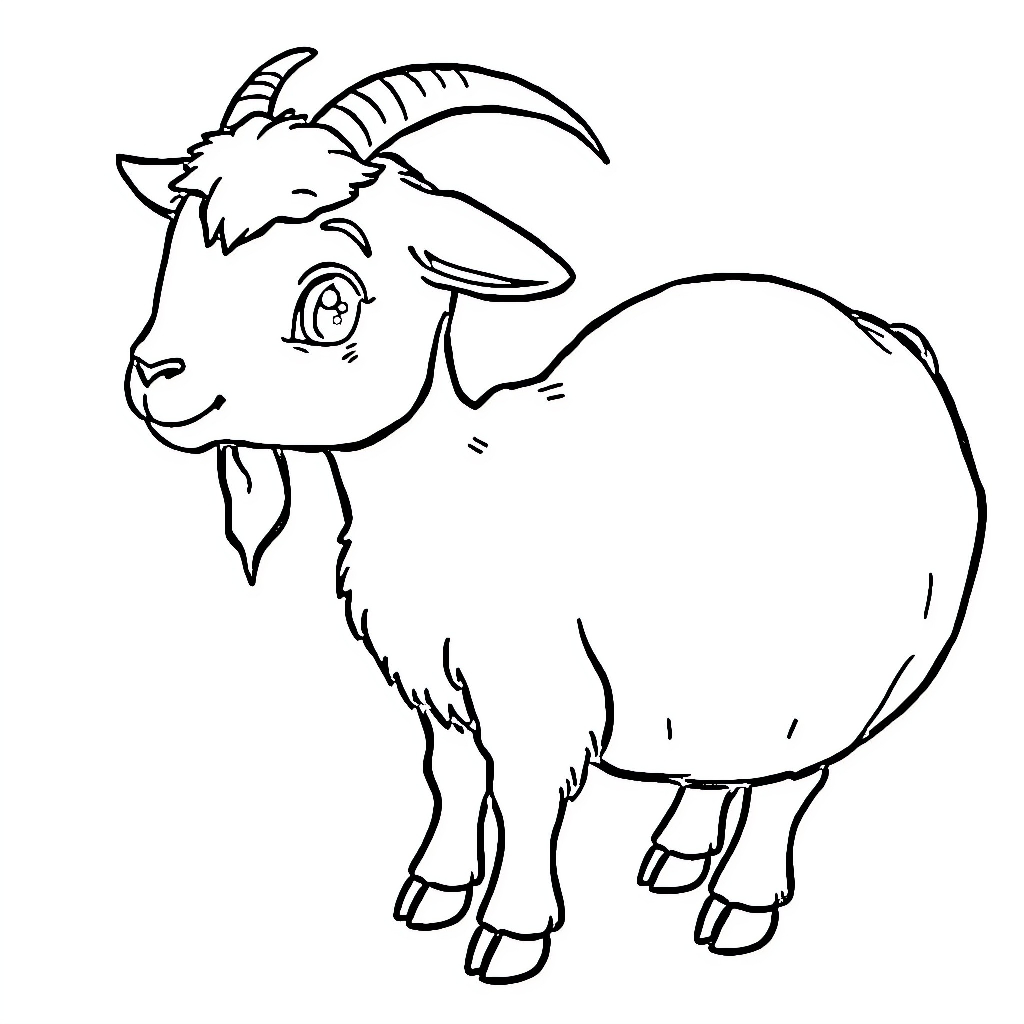 Goat standing in profile Coloring Page (free black-and-white line drawing printable PDF for all, from beginners to advanced learners, including children, teens, adults, and seniors)