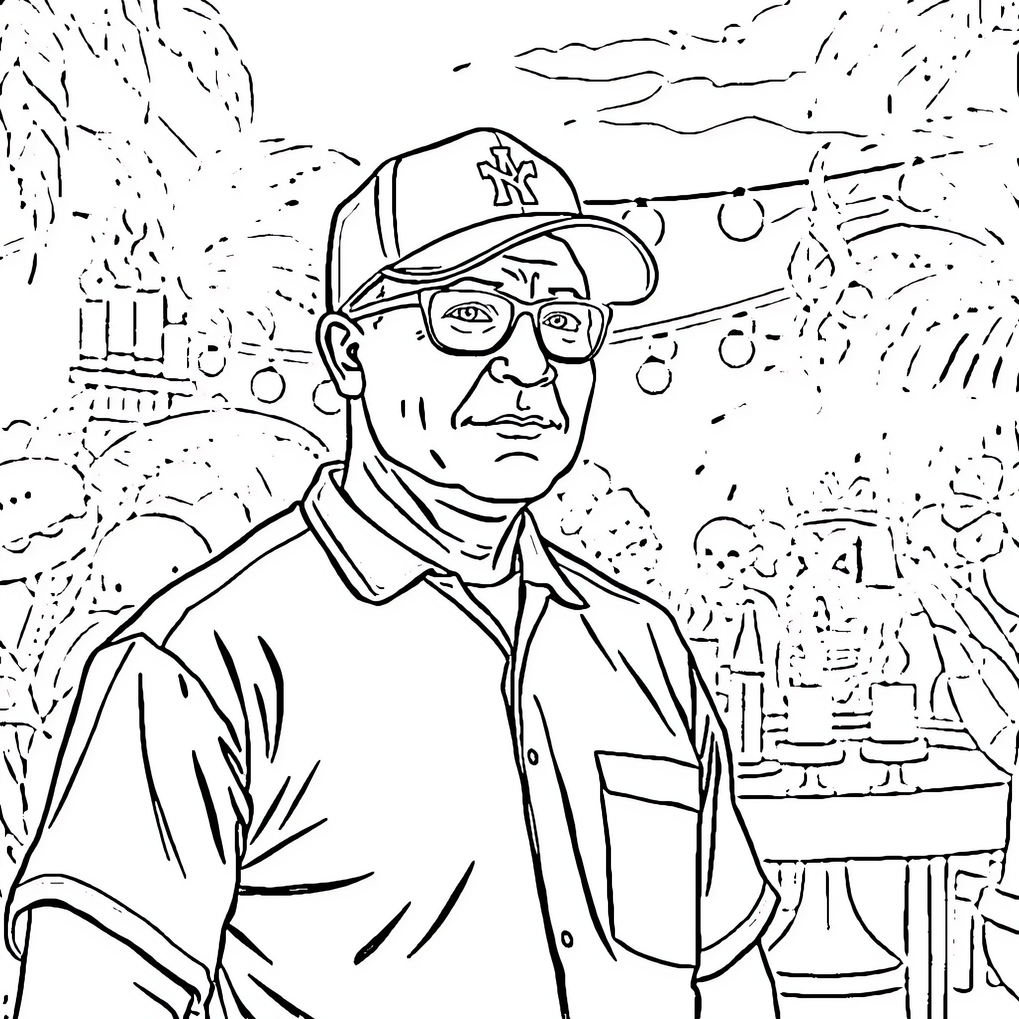Umpire in a Heated Game Moment Coloring Page (free black-and-white line drawing printable PDF for all, from beginners to advanced learners, including children, teens, adults, and seniors)
