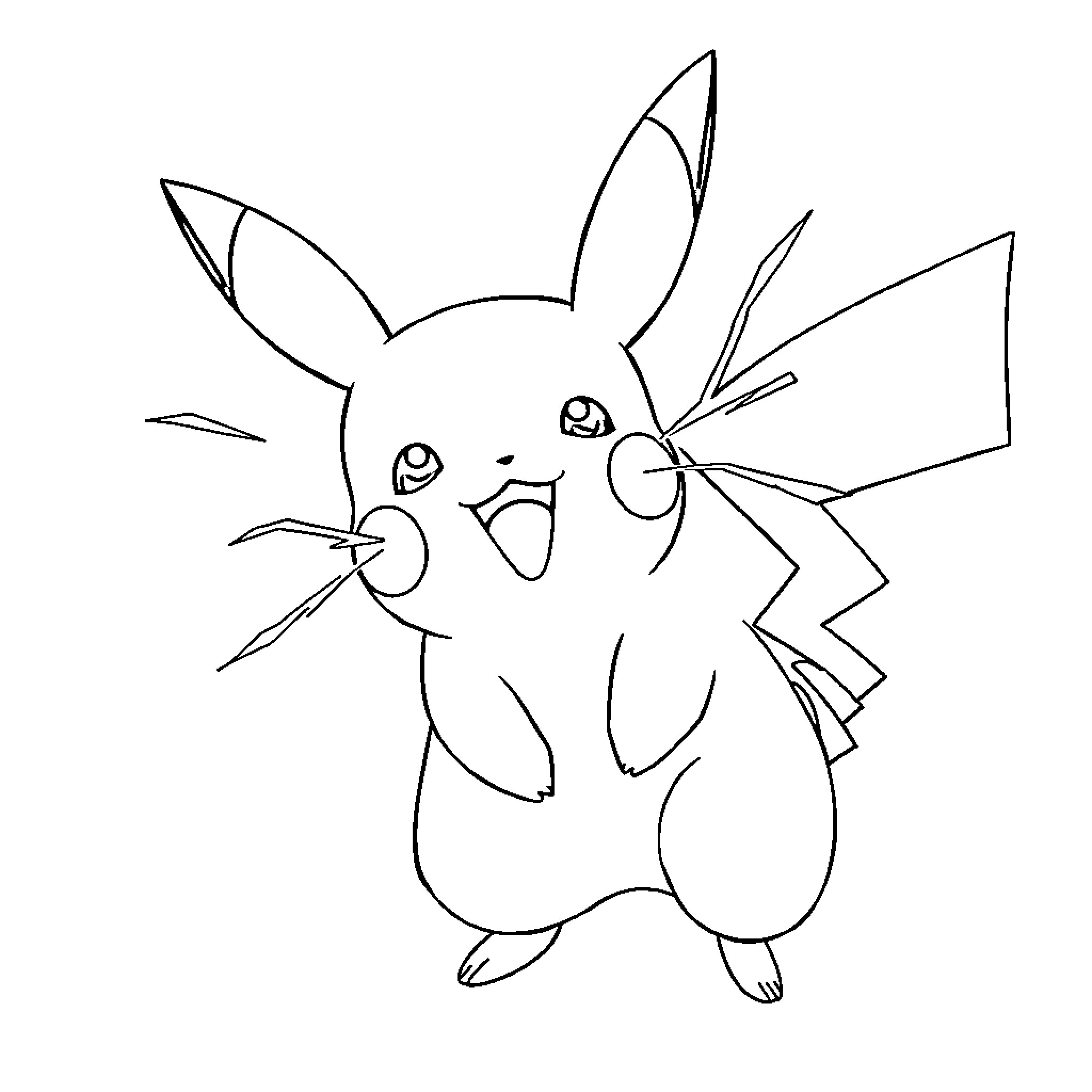 Pikachu expressing excitement Coloring Page (free black-and-white line drawing printable PDF for all, from beginners to advanced learners, including children, teens, adults, and seniors)