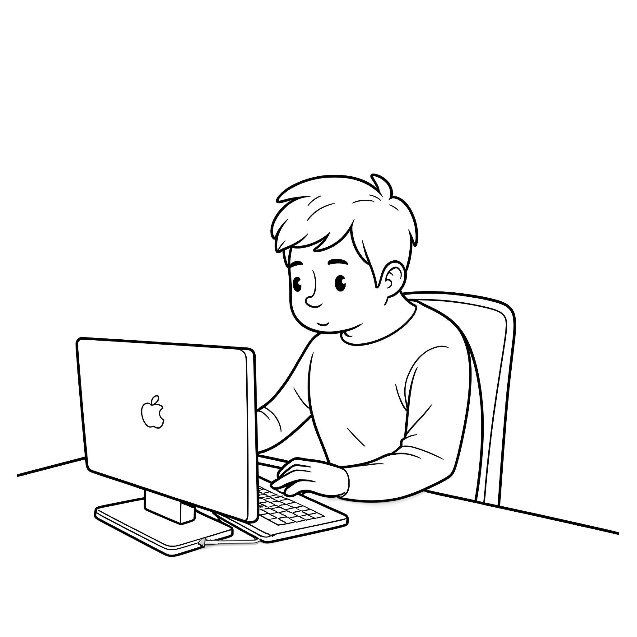 Dom focused on using laptop computer Coloring Page (free black-and-white line drawing printable PDF for all, from beginners to advanced learners, including children, teens, adults, and seniors)