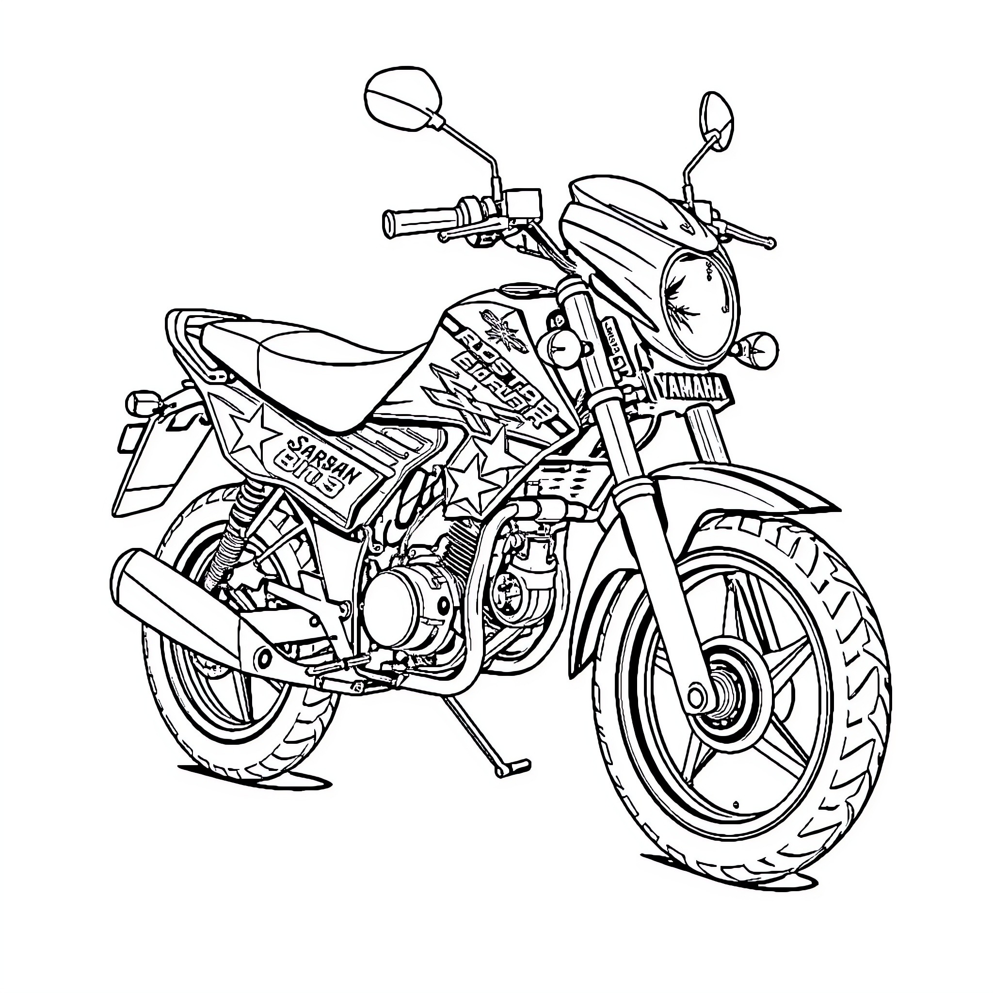 Yamaha PW 50 Motorcycle with Distinctive Design Coloring Page (free black-and-white line drawing printable PDF for all, from beginners to advanced learners, including children, teens, adults, and seniors)