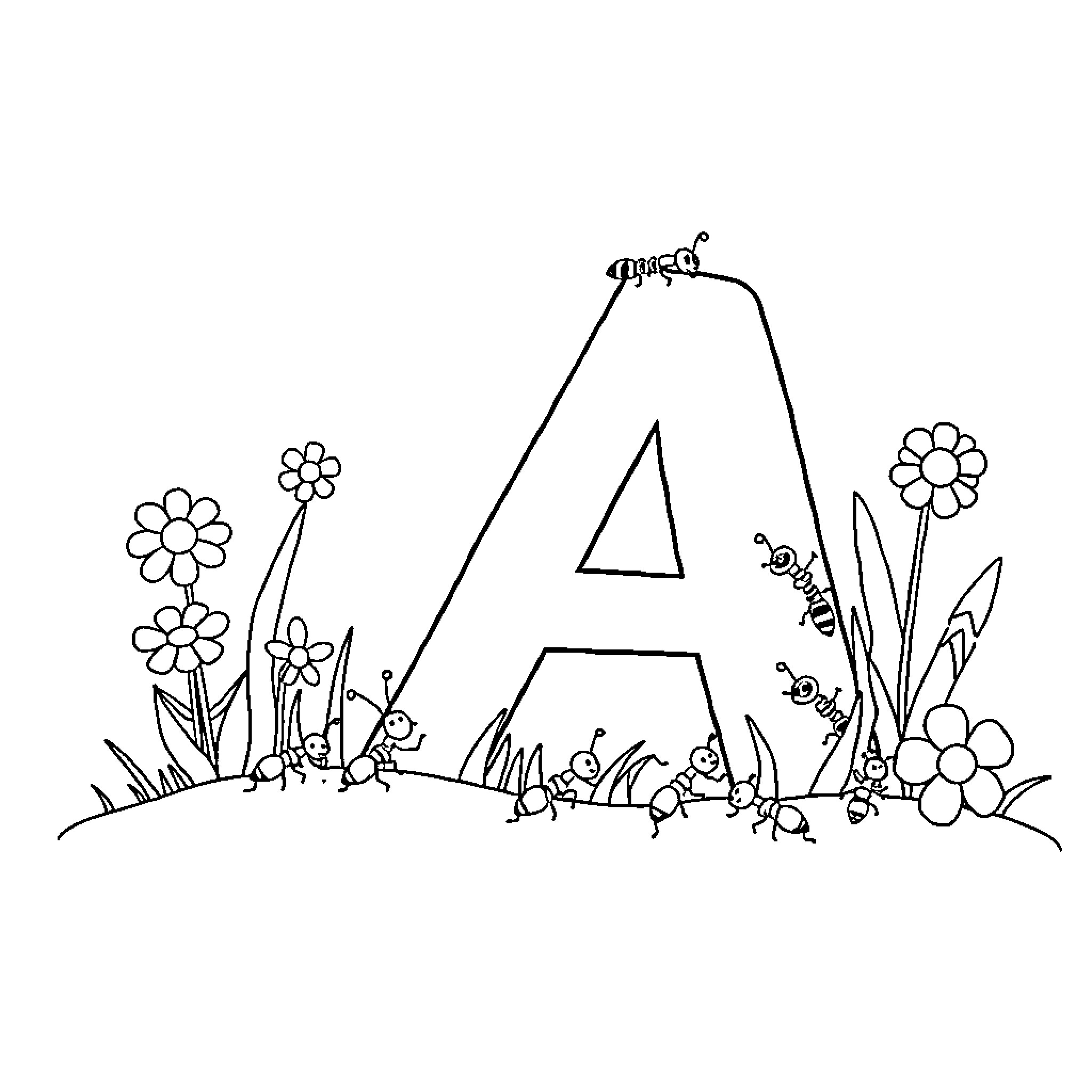 Ant exploring the flower garden Coloring Page (free black-and-white line drawing printable PDF for all, from beginners to advanced learners, including children, teens, adults, and seniors)