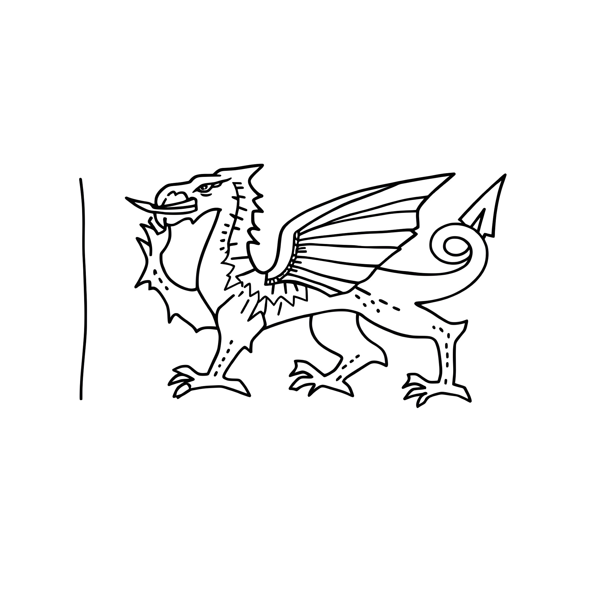 Flag with mythical winged creature Coloring Page (free black-and-white line drawing printable PDF for all, from beginners to advanced learners, including children, teens, adults, and seniors)