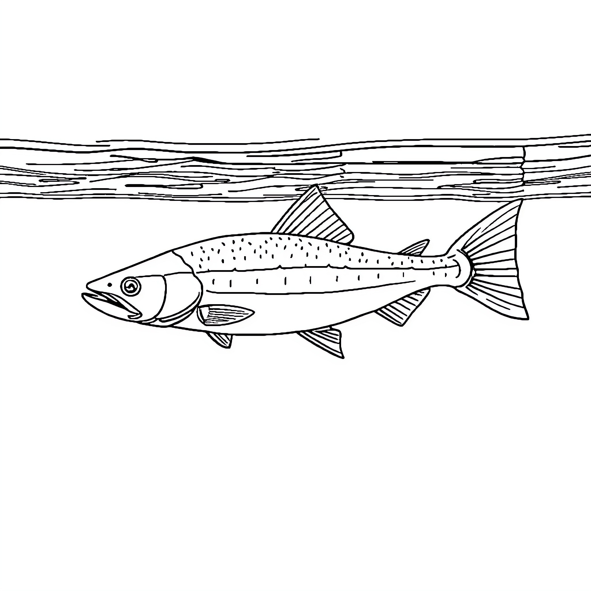 Sturgeon swimming gracefully in aquatic environment Coloring Page (free black-and-white line drawing printable PDF for all, from beginners to advanced learners, including children, teens, adults, and seniors)