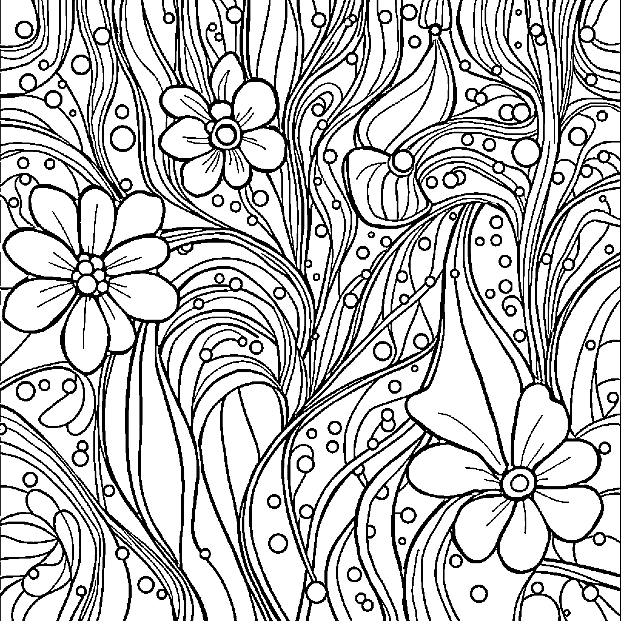Number Abstract Floral Design with Swirls Coloring Page (free black-and-white line drawing printable PDF for all, from beginners to advanced learners, including children, teens, adults, and seniors)