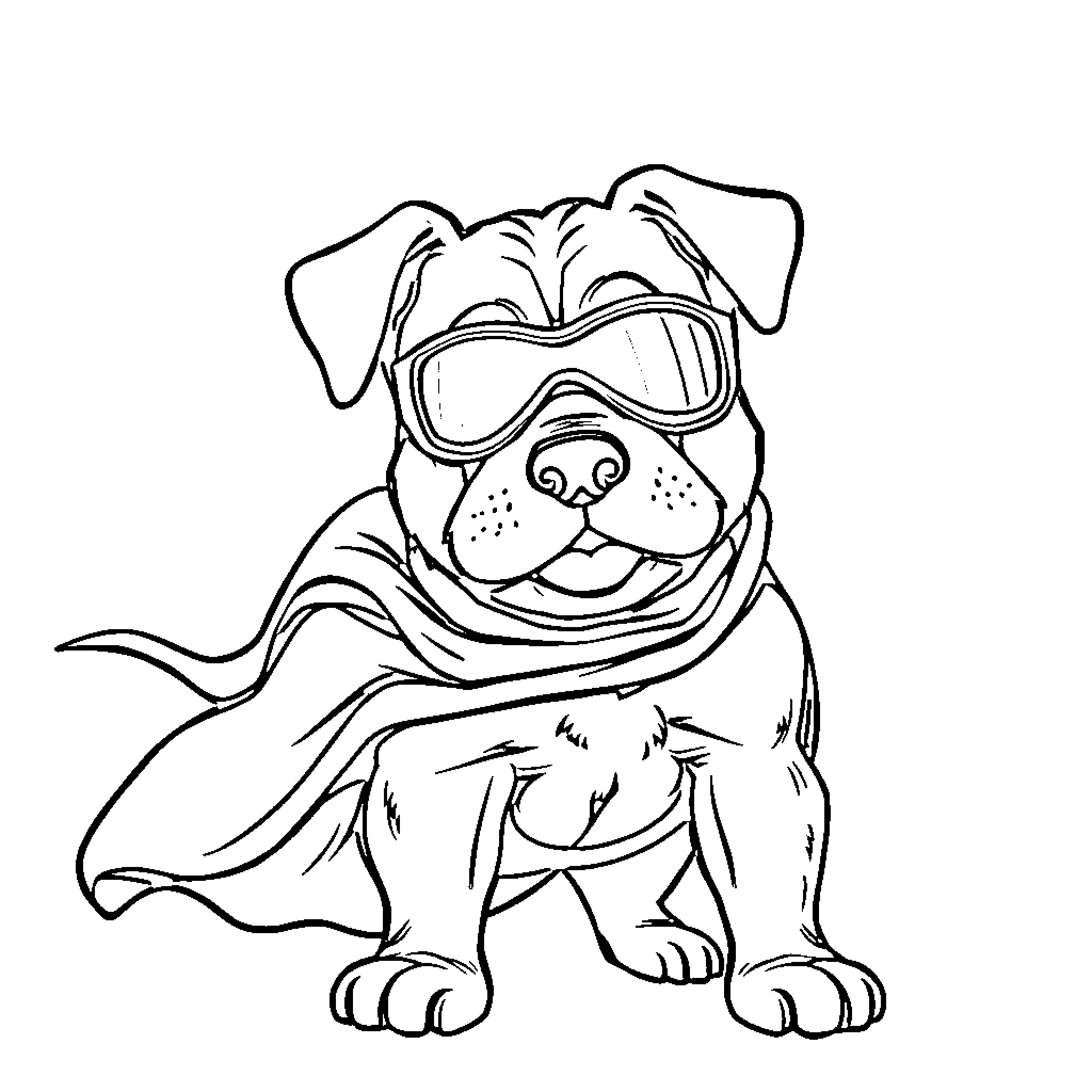 Dog wearing goggles and scarf Coloring Page (free black-and-white line drawing printable PDF for all, from beginners to advanced learners, including children, teens, adults, and seniors)
