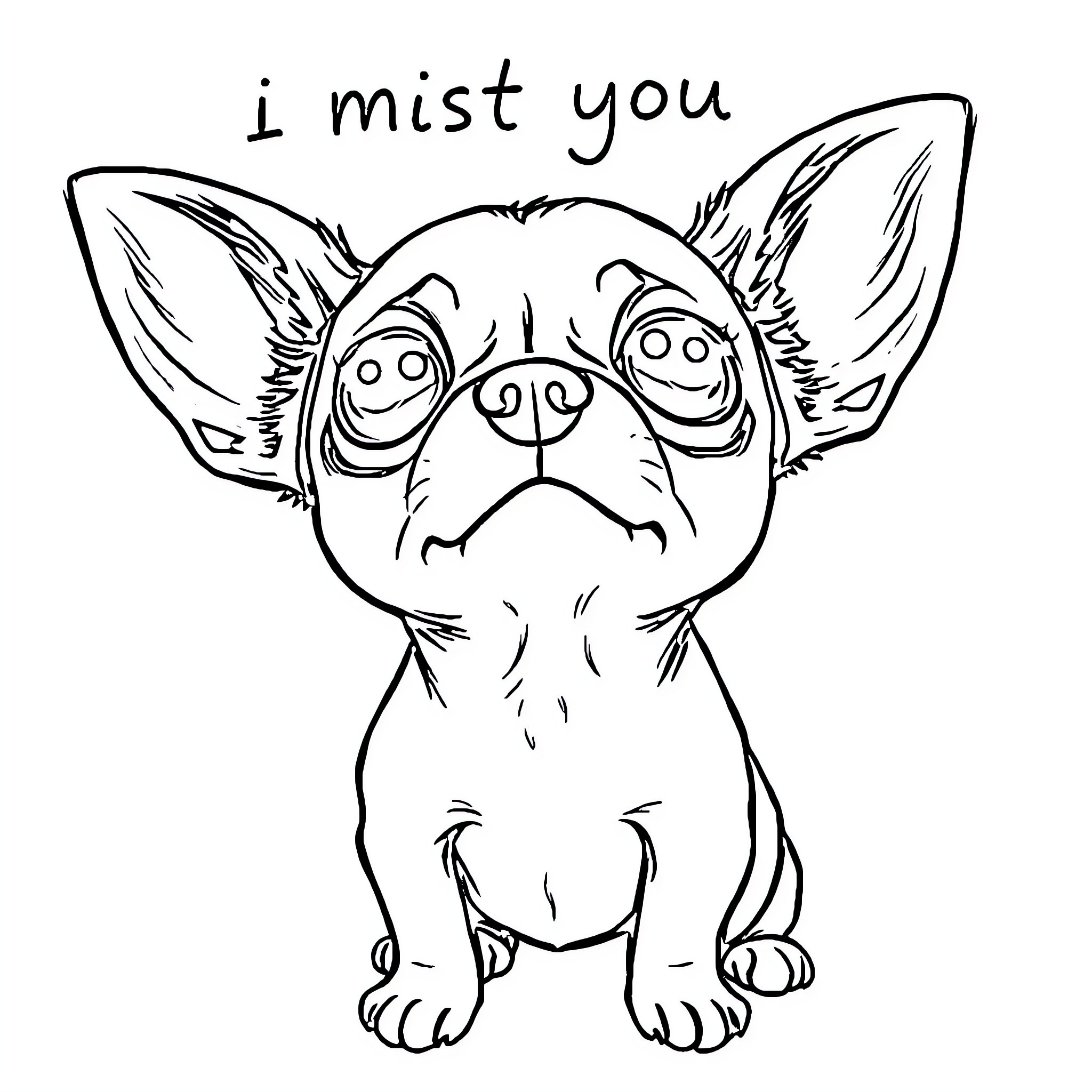 Chihuahua expressing longing and affection Coloring Page (free black-and-white line drawing printable PDF for all, from beginners to advanced learners, including children, teens, adults, and seniors)