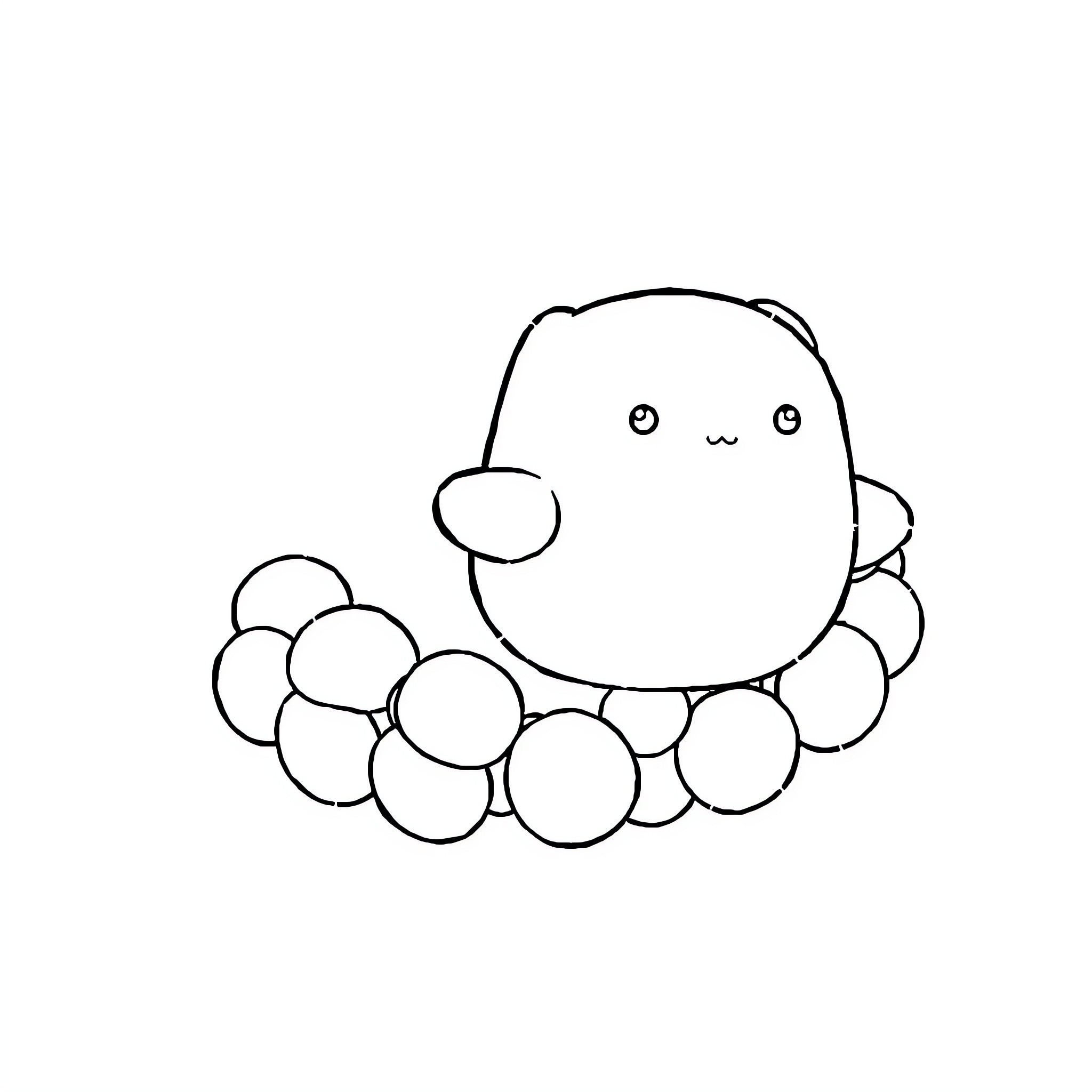 Squishmallow character in a simple outline illustration Coloring Page (free black-and-white line drawing printable PDF for all, from beginners to advanced learners, including children, teens, adults, and seniors)