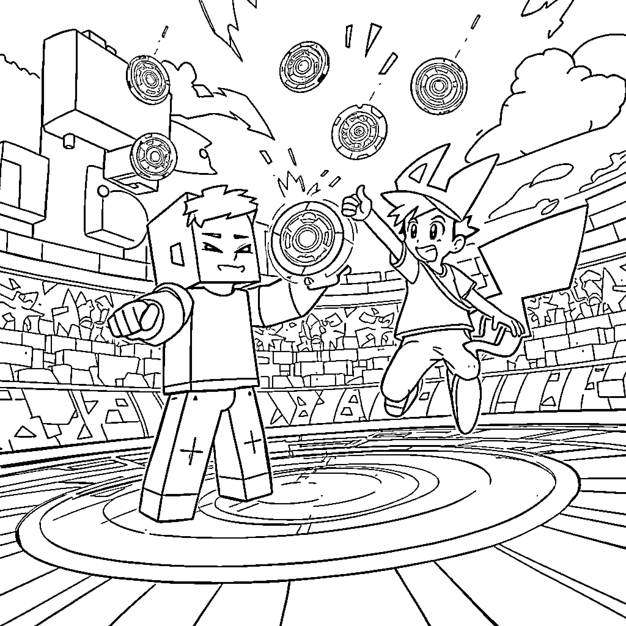 Steve's Exciting Adventure in the Animated City Coloring Page (free black-and-white line drawing printable PDF for all, from beginners to advanced learners, including children, teens, adults, and seniors)