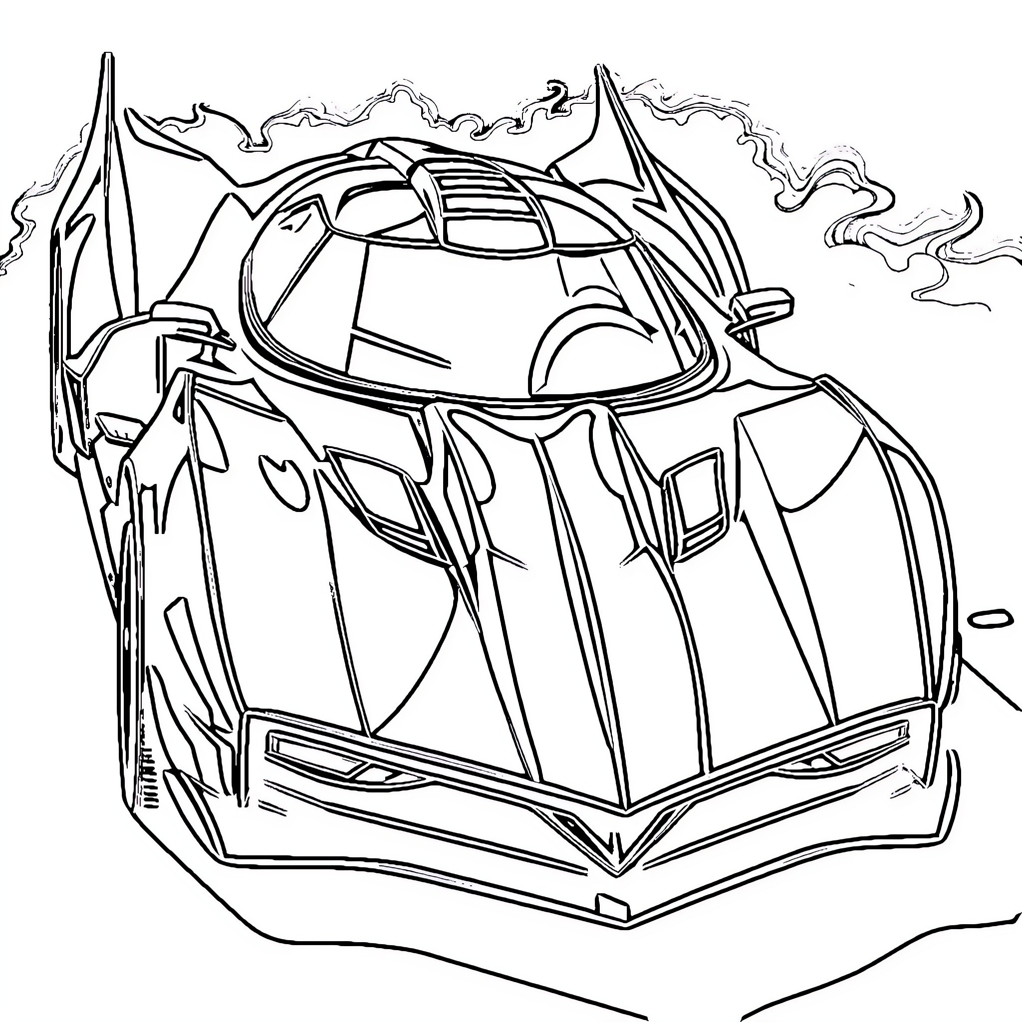 Batmobile speeding through dramatic landscape Coloring Page (free black-and-white line drawing printable PDF for all, from beginners to advanced learners, including children, teens, adults, and seniors)
