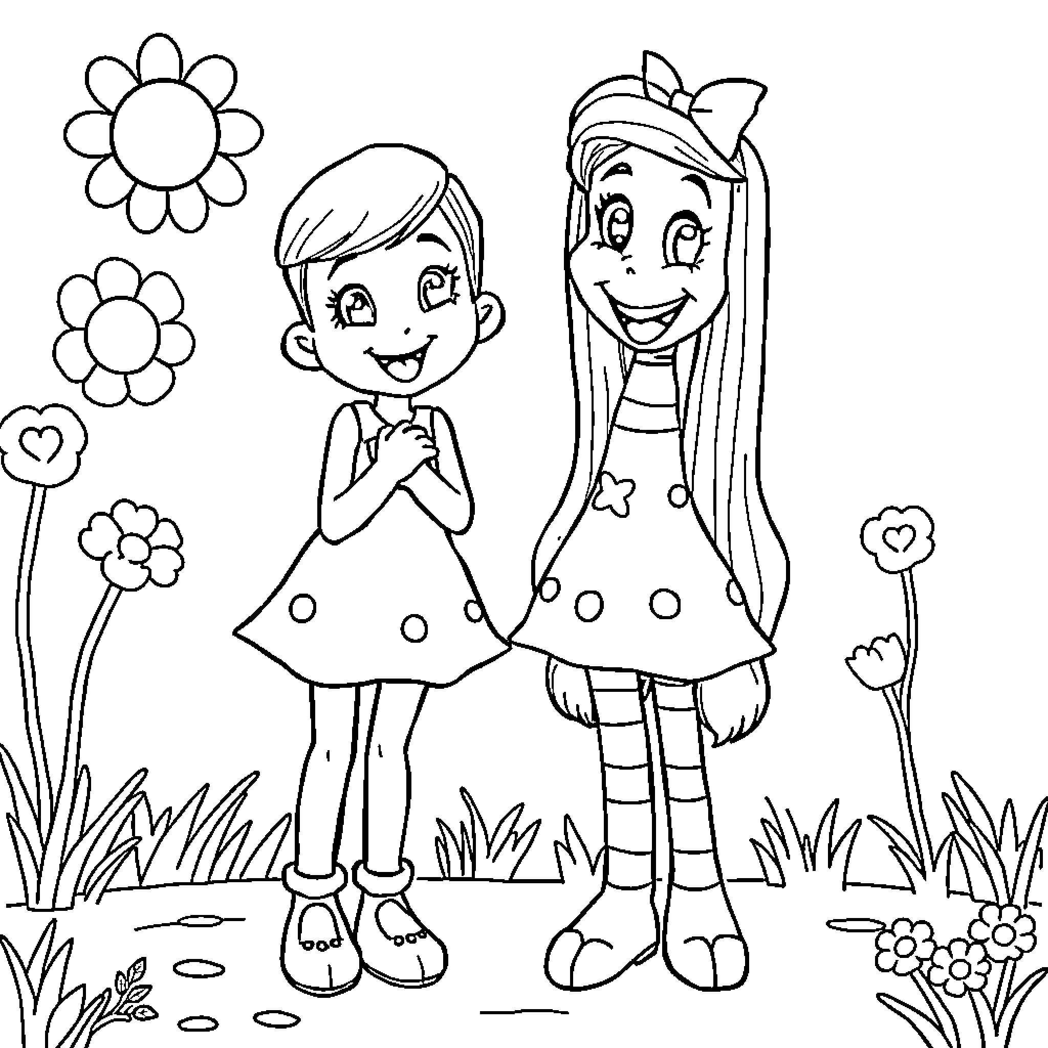 Kissy Missy's Fun Filled Adventure Coloring Page (free black-and-white line drawing printable PDF for all, from beginners to advanced learners, including children, teens, adults, and seniors)