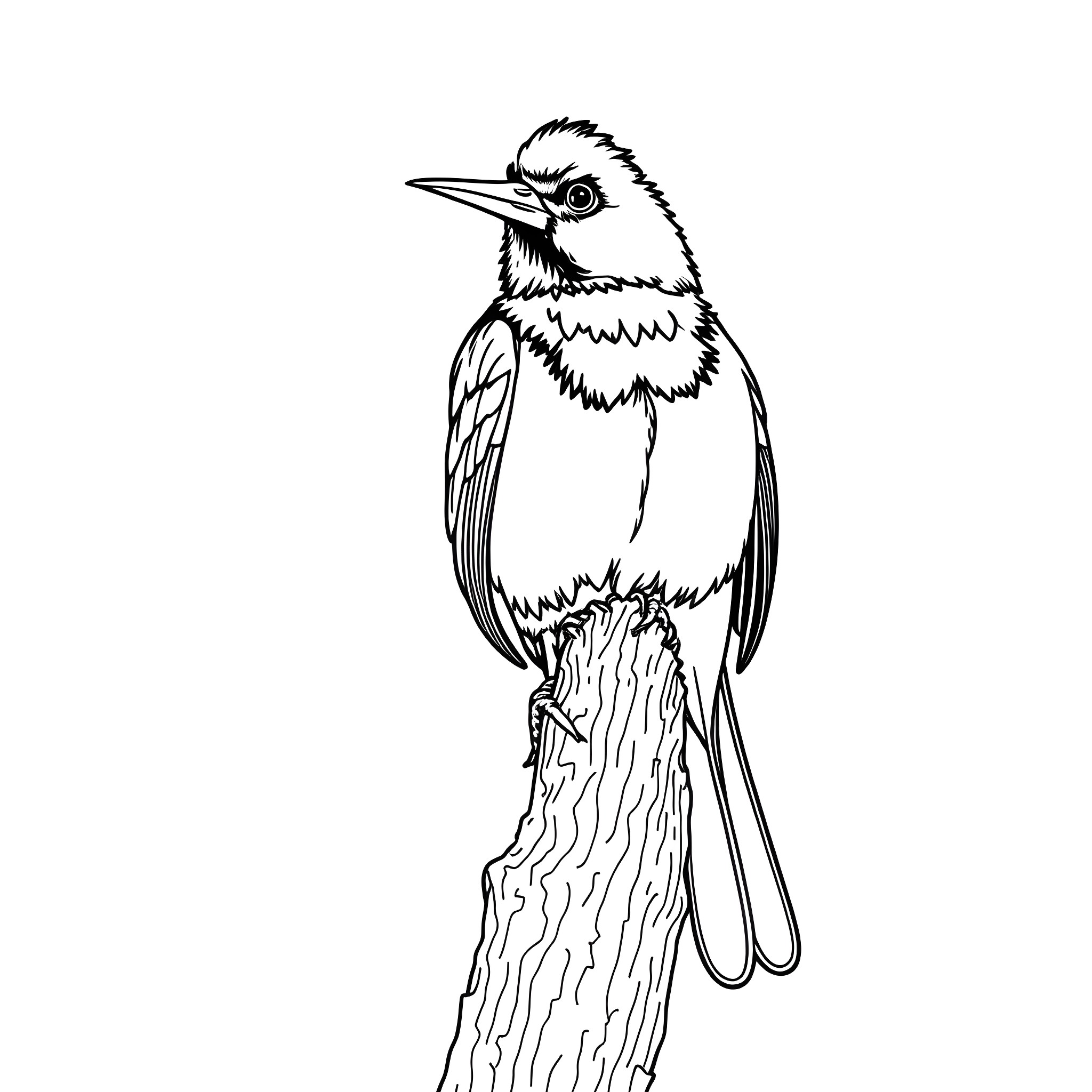 Tanager perched on tree branch Coloring Page (free black-and-white line drawing printable PDF for all, from beginners to advanced learners, including children, teens, adults, and seniors)