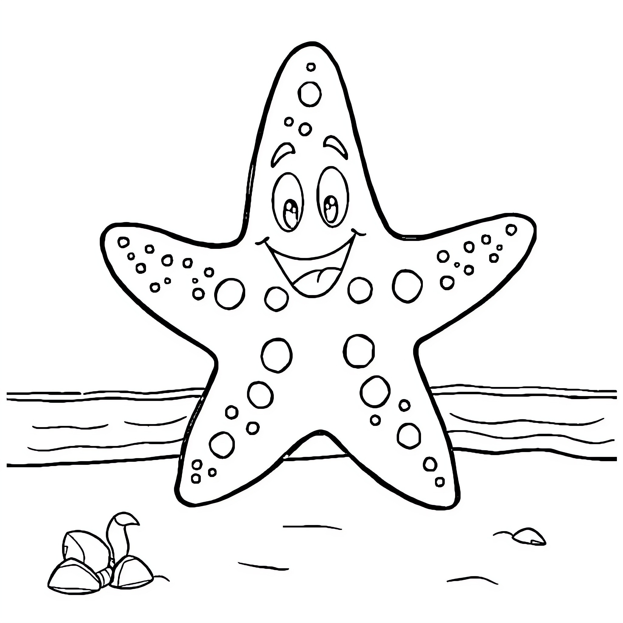 Patrick Star happily playing in the ocean Coloring Page (free black-and-white line drawing printable PDF for all, from beginners to advanced learners, including children, teens, adults, and seniors)